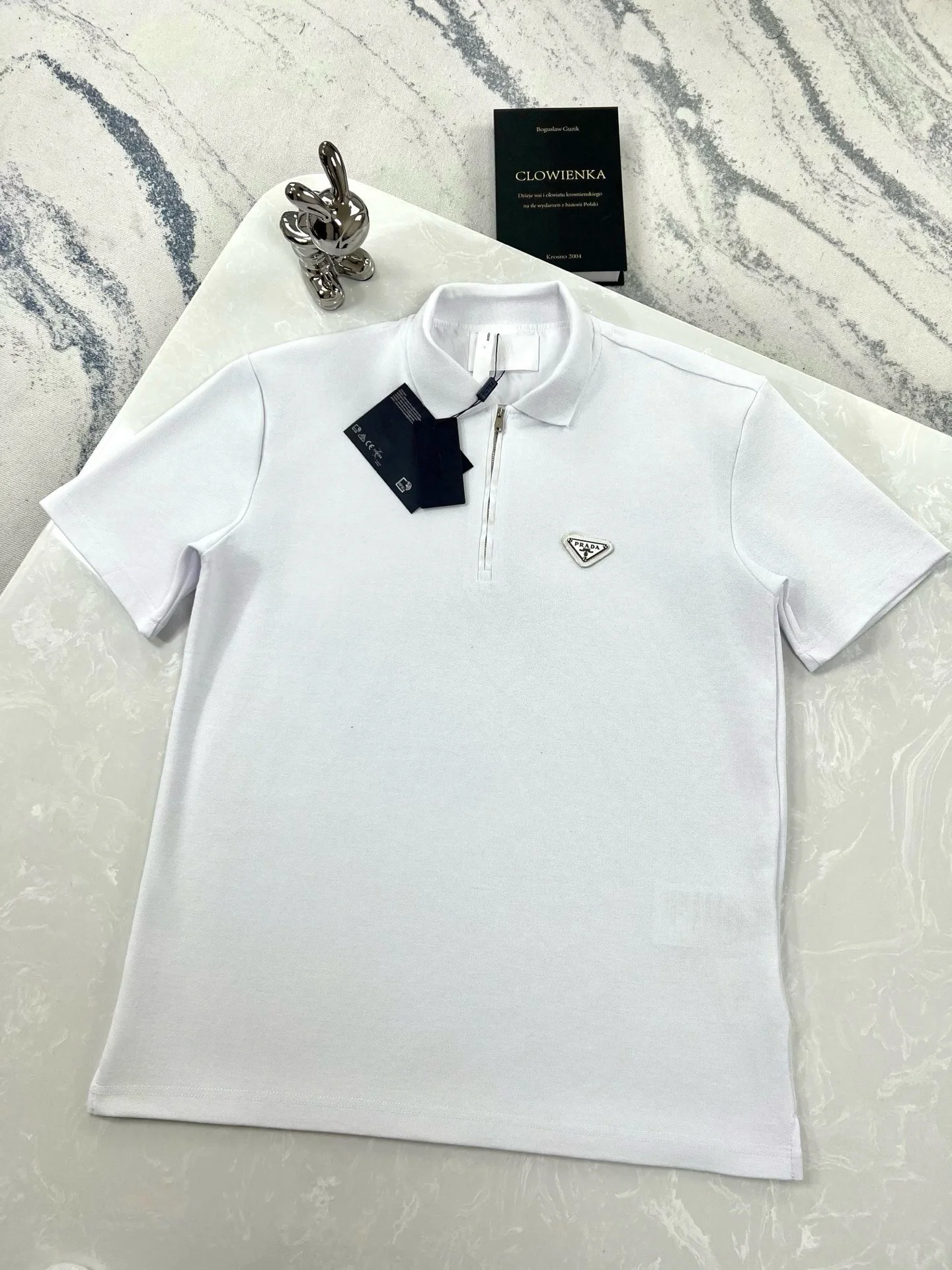Prada p100 White Zip Collared S/S Polo (XS-L, 3L)