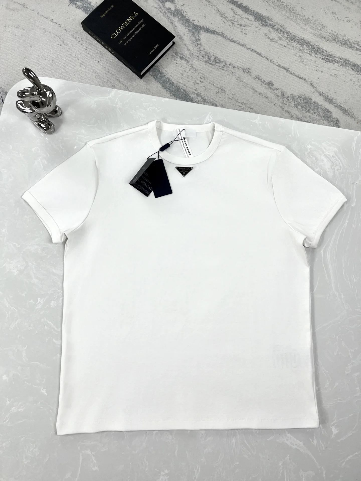 Prada White Triangle Logo Crew Neck T-Shirt (XS-L)