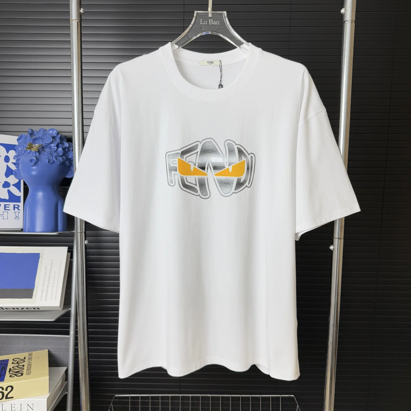 Fendi White Laser Gradient Logo Crew Neck Cotton T-Shirt
