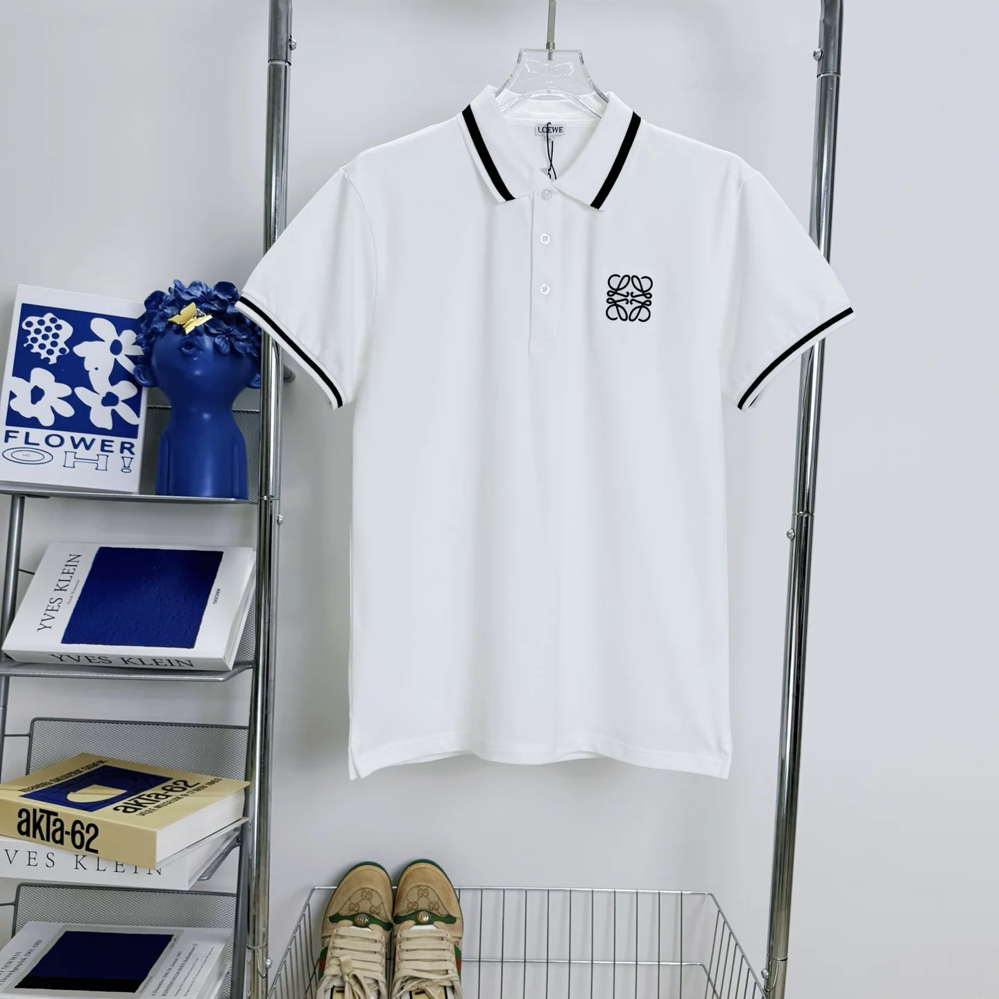 Loewe 2025SS White Logo Embroidered Polo Shirt