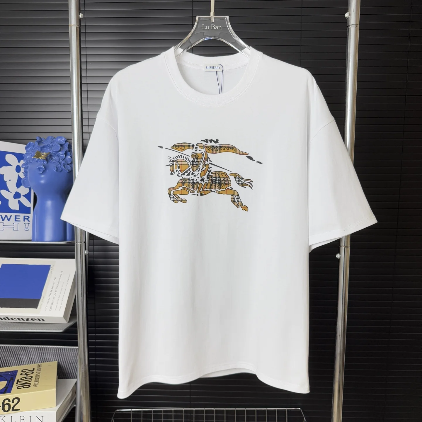 Burberry White Knight Logo Cotton Crewneck T-Shirt