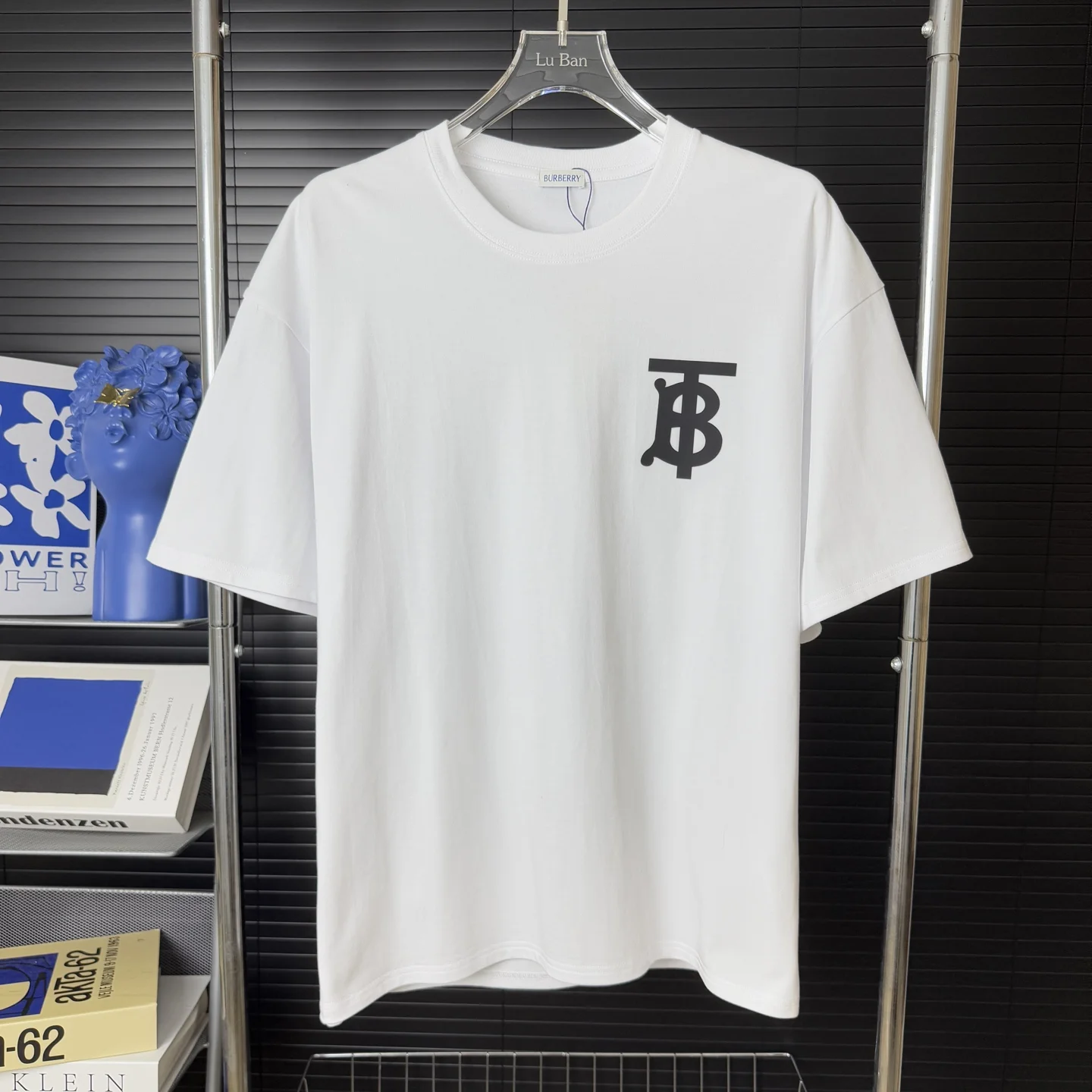 Burberry White TB Logo Print Heavy-Cotton Crew Neck T-Shirt
