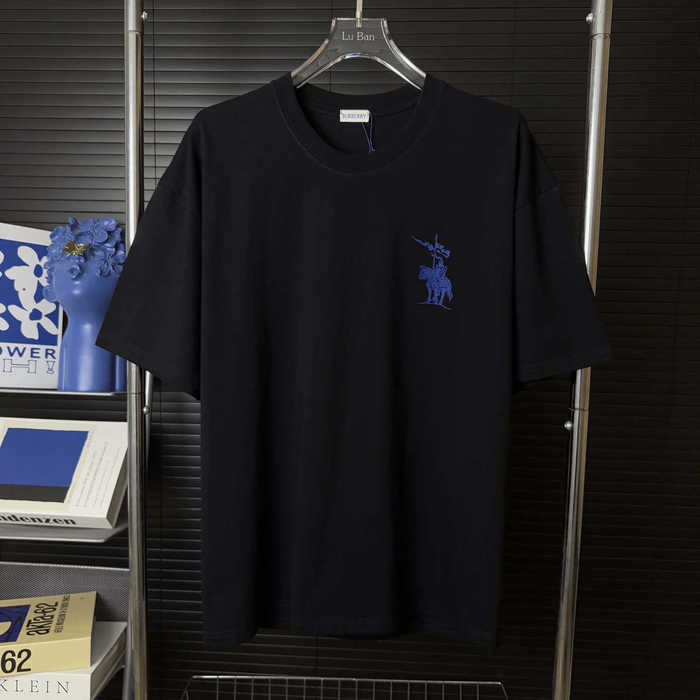 Burberry Black Equestrian 3D Print Embroidery Crew Neck T-Shirt
