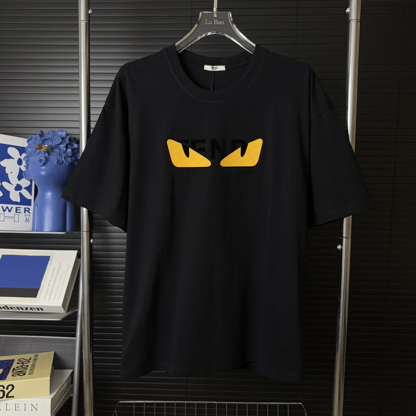 Fendi Black Velvet Jacquard & Silicone-Logo Crew Neck T-Shirt
