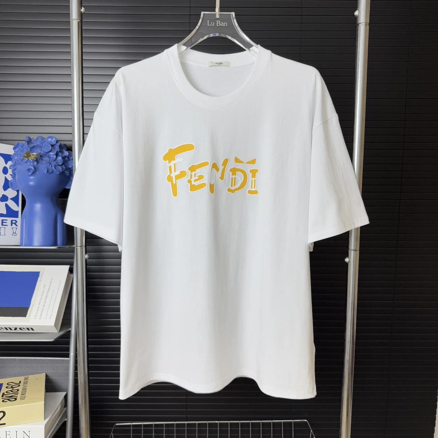 Fendi White 3D Gradient Logo Embroidery Heavy-Cotton T-Shirt