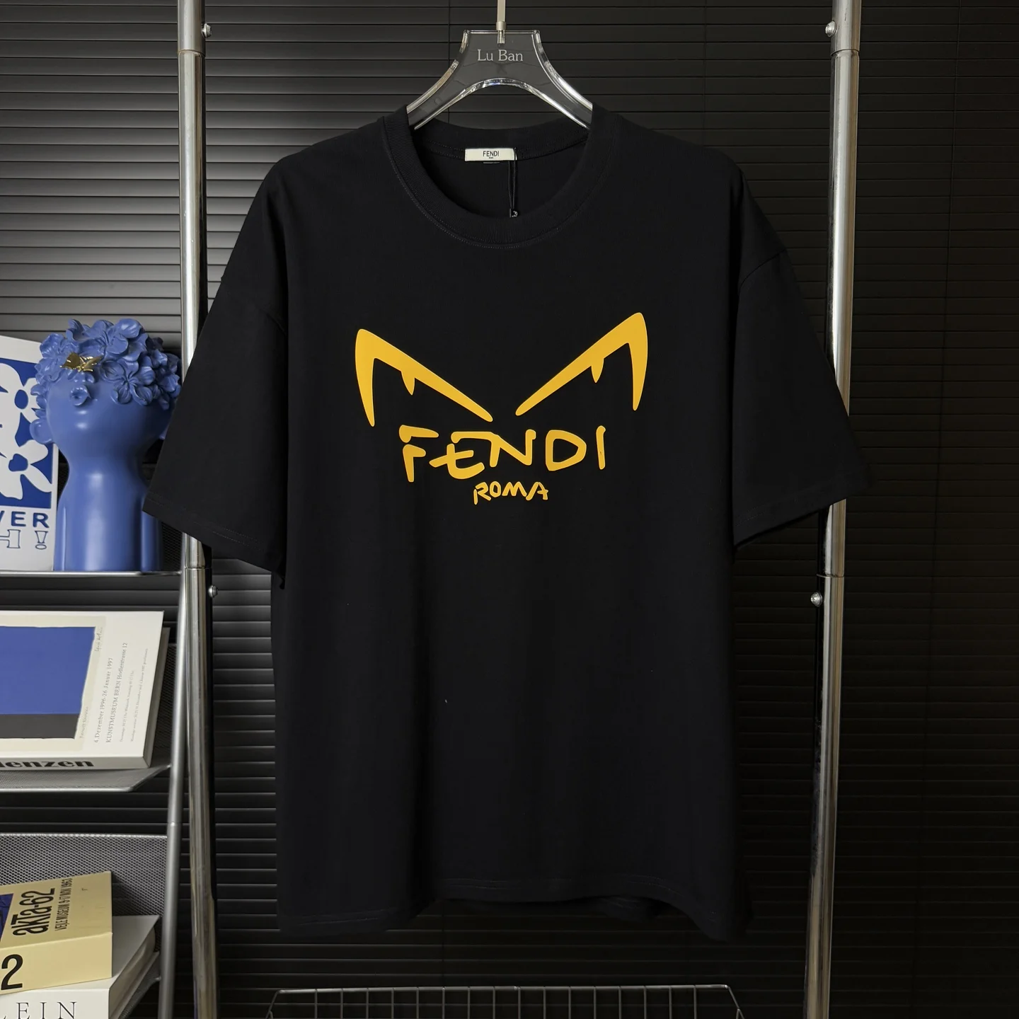 Fendi Black 3D FENDI ROMA Monster-Eye Logo 270g T-Shirt