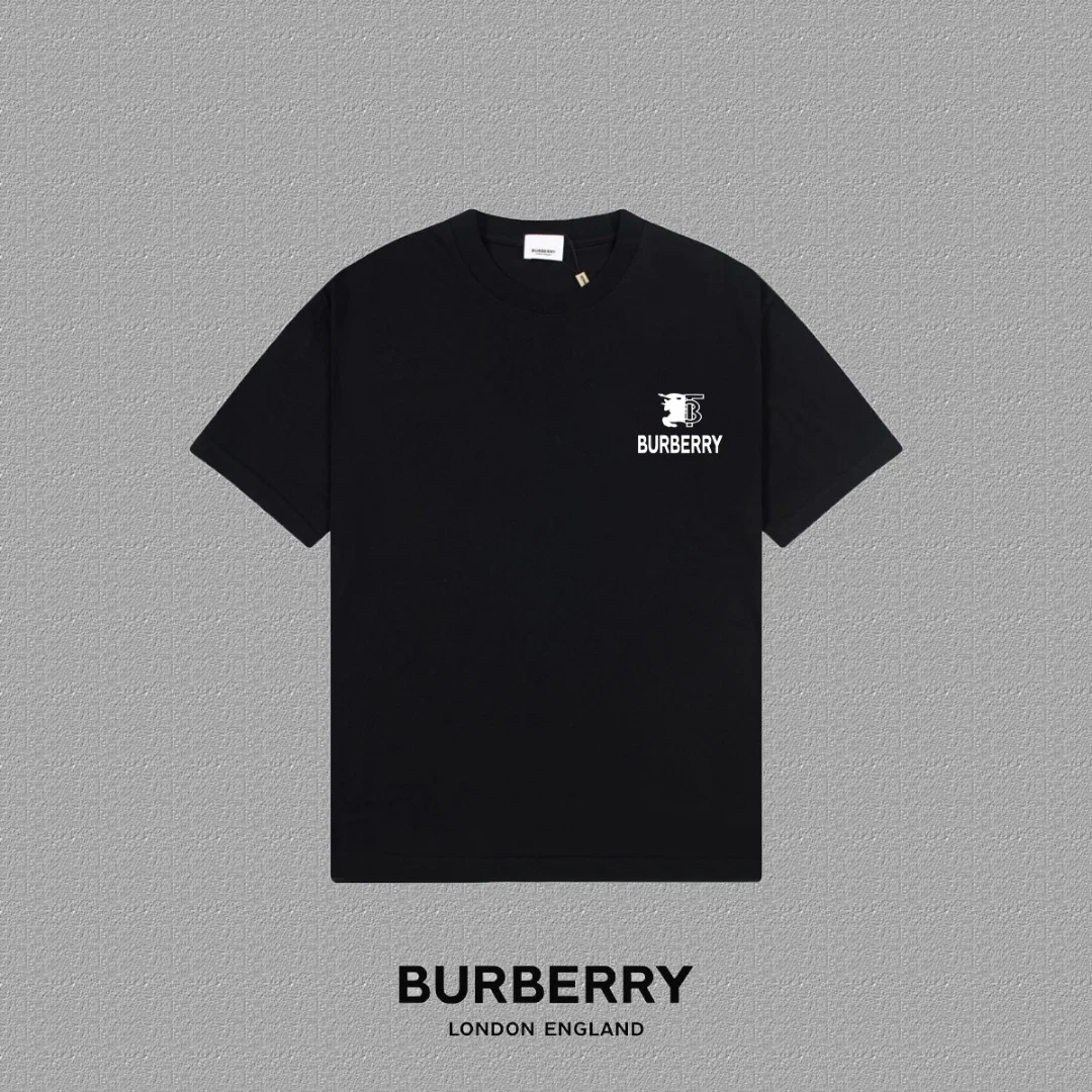 Burberry 2025FW Black Embossed LOGO Print Heavy-Fabric T-Shirt