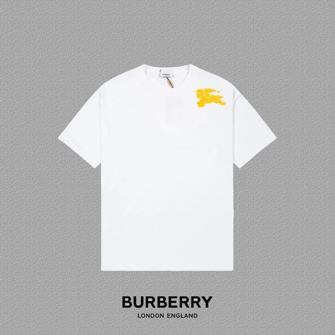 Burberry 2025FW White Flocked Letter Logo Heavy-Fabric T-Shirt