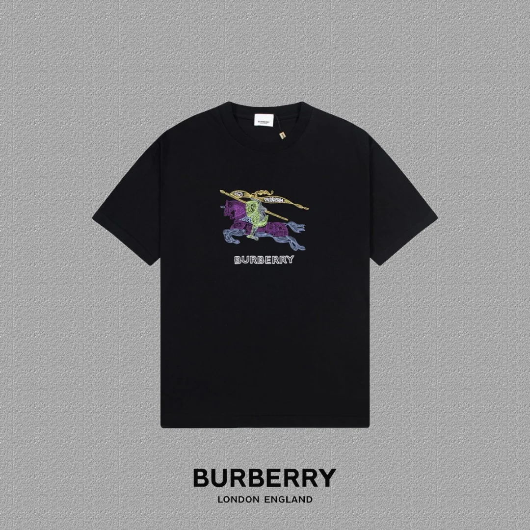 Burberry 2024FW Black Classic Knight-Horse Color Embroidery T-Shirt