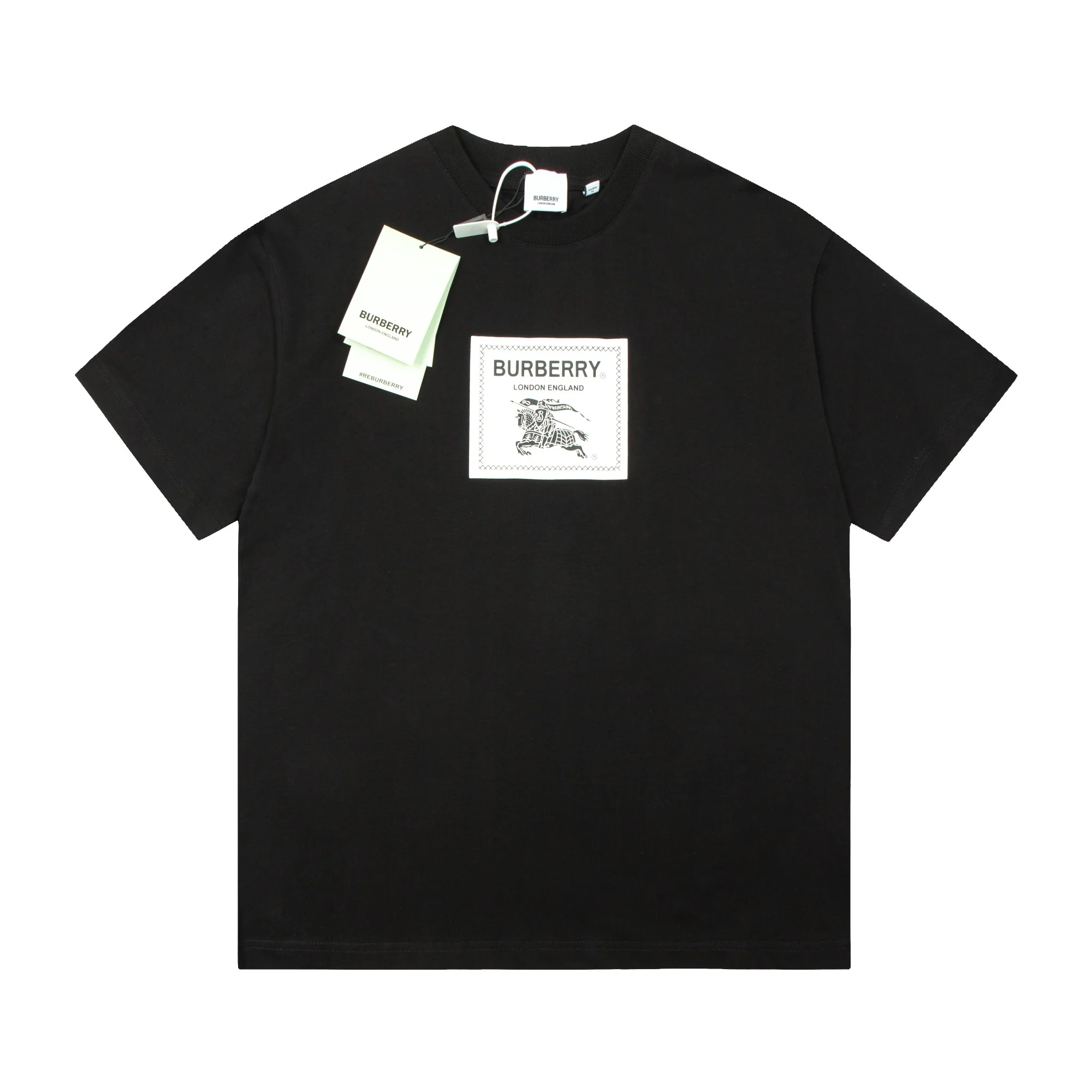 Burberry Black Equestrian Knight Print Pure Cotton T-Shirt