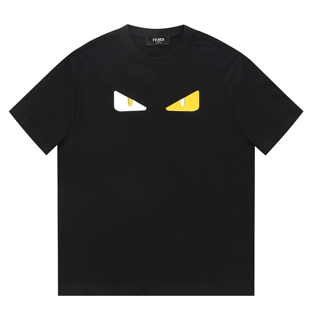 Fendi Black Contrast Eyes Logo 260g Double-Yarn Cotton T-Shirt