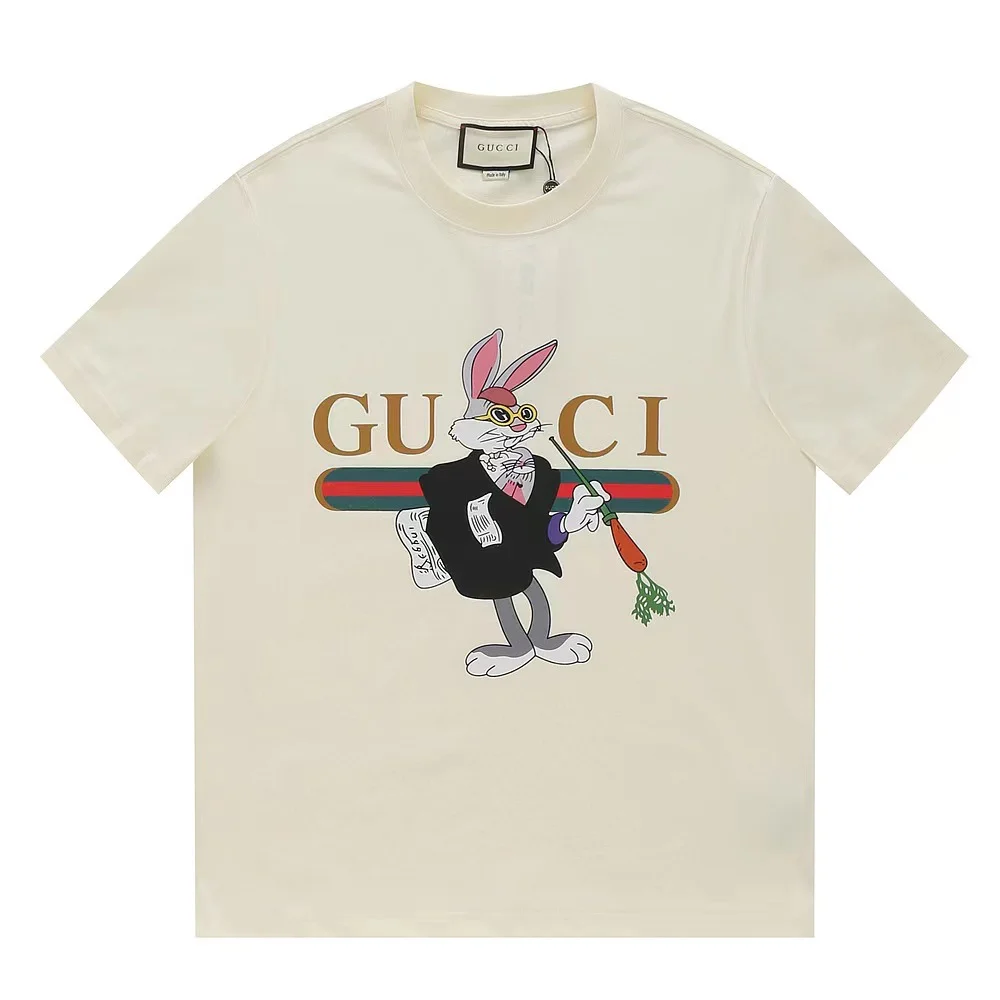 Gucci Beige Bunny & Logo Print 240g Cotton SS T-Shirt