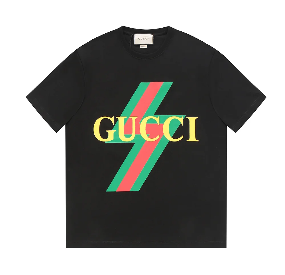 Gucci Black Lightning Bolt Logo Print OS Drop-Shoulder T-Shirt