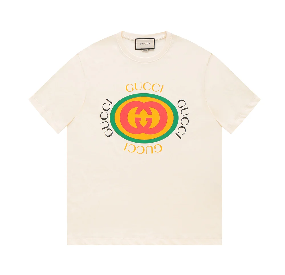 Gucci Apricot Circle Logo Print Crew Neck T-Shirt