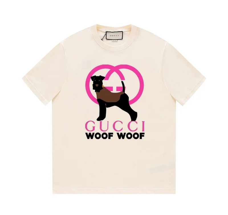 Gucci Apricot Schnauzer & G Print "WOOF WOOF" T-Shirt