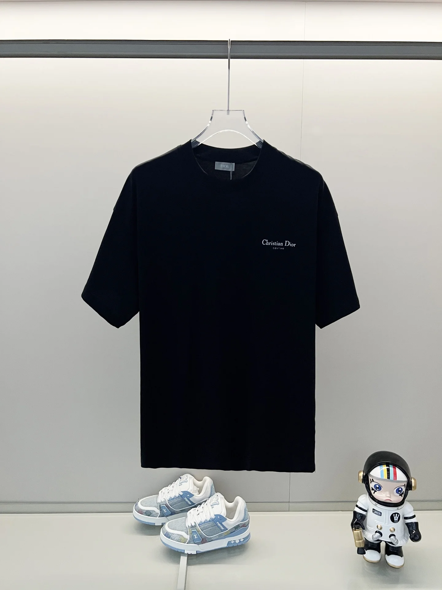 Dior Black Logo & Lily Pattern 260g Full-Tag T-Shirt
