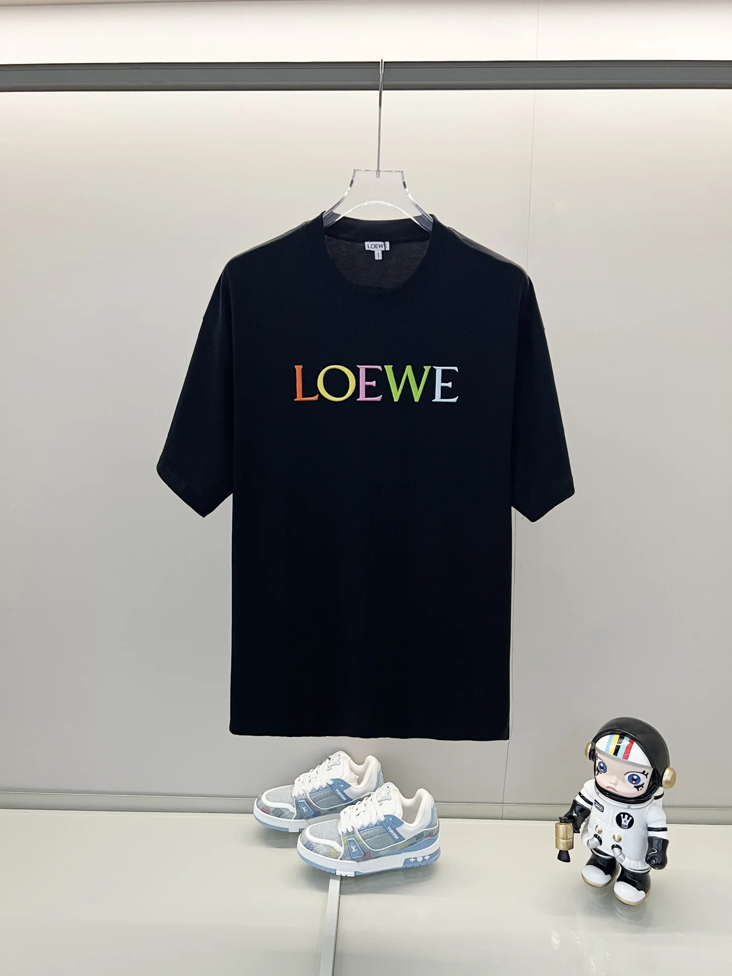 Loewe Black Colorful Embroidered Logo 260g Full-Tag T-Shirt