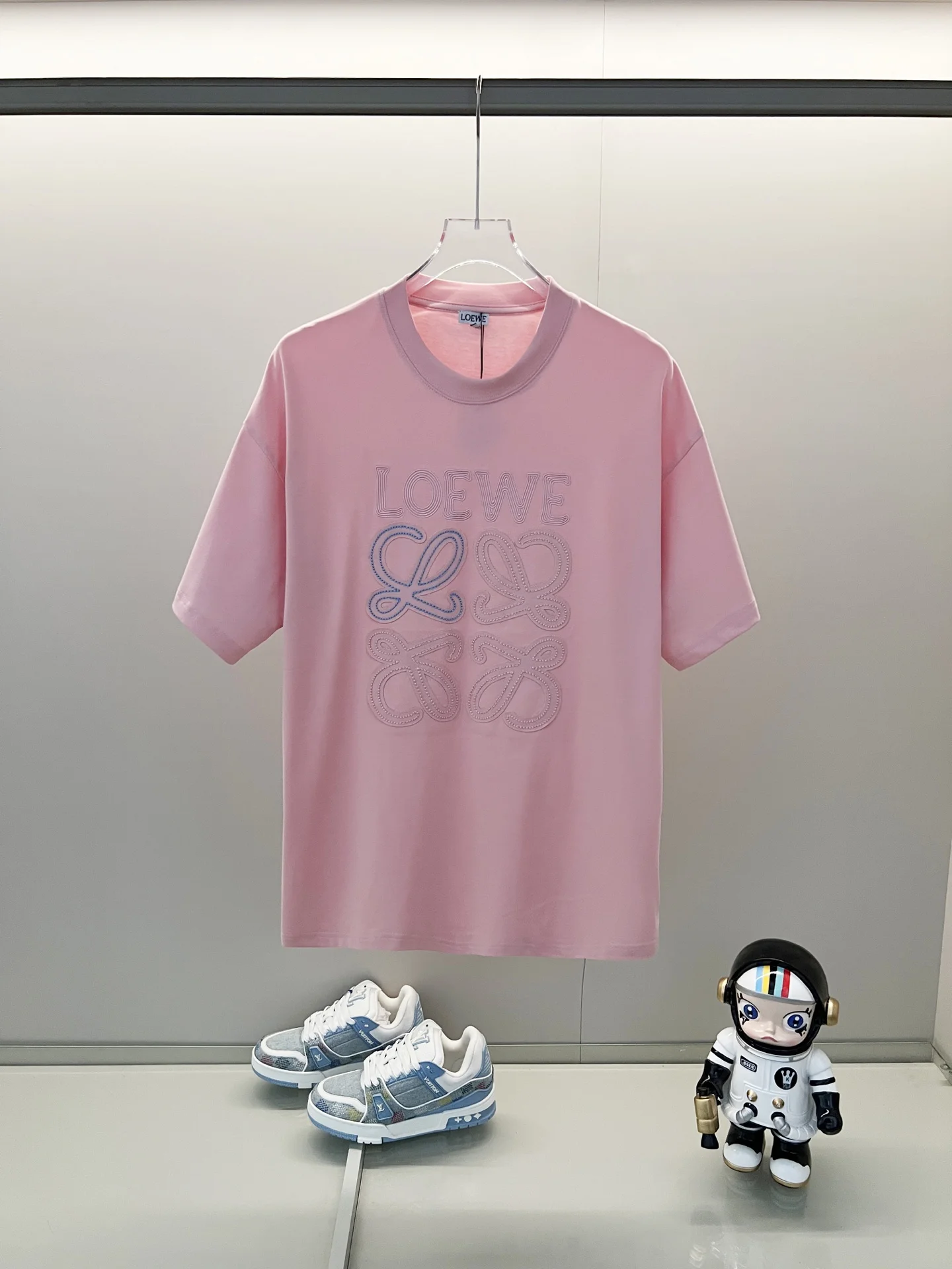 Loewe Pink Color-Block Embroidery Big Letter Logo T-Shirt