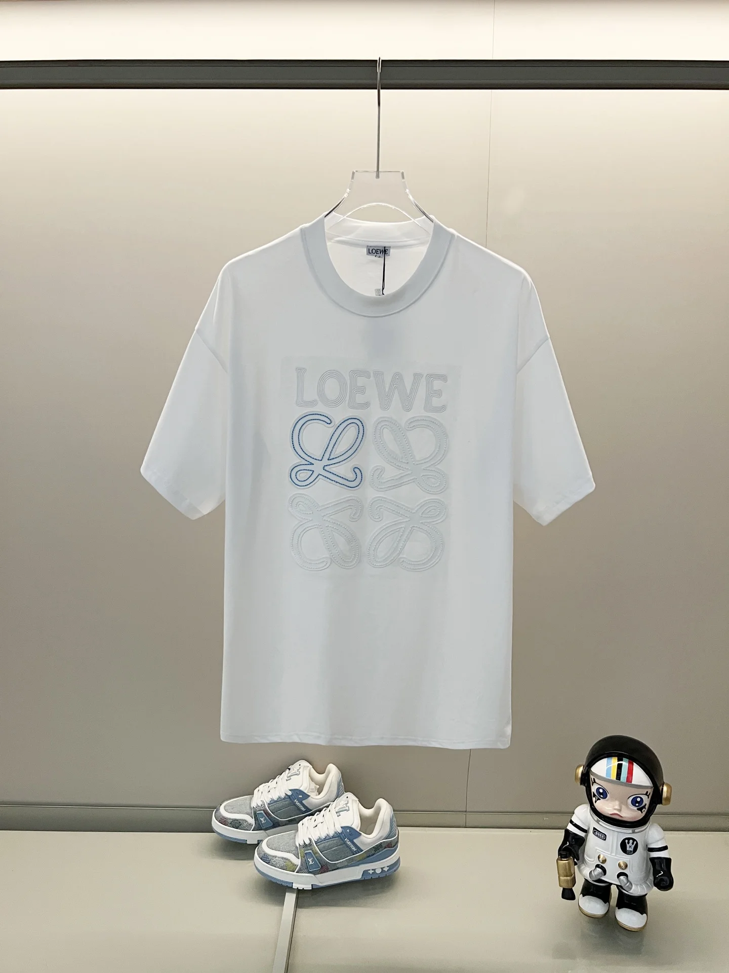 Loewe White Color-Block Embroidery Big Letter Logo T-Shirt