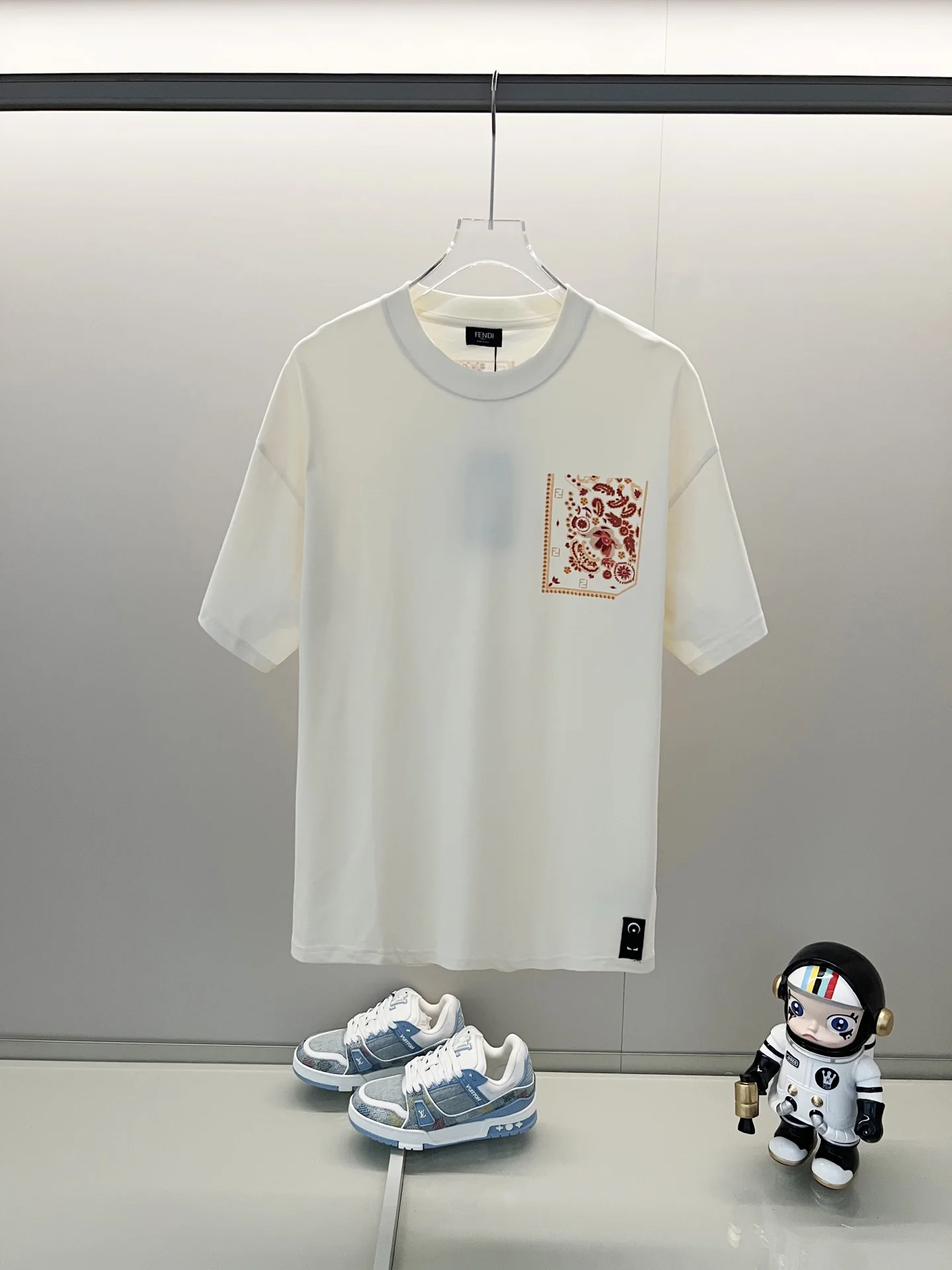 Fendi Apricot Fake-Pocket FF Petal-Leaf Print 260g T-Shirt