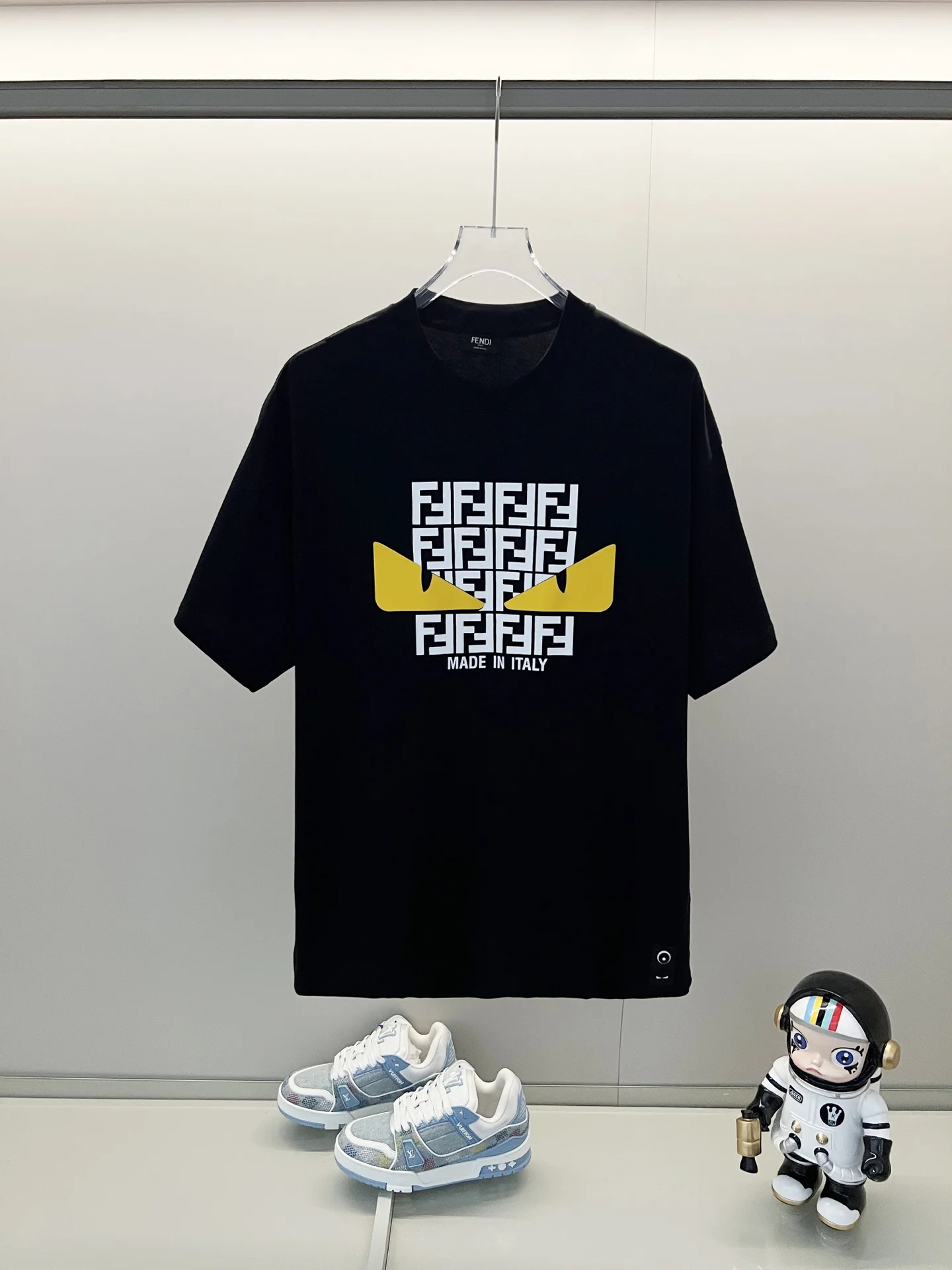 Fendi Black Monster Silicone Eyes & FF Print Crew Neck T-Shirt