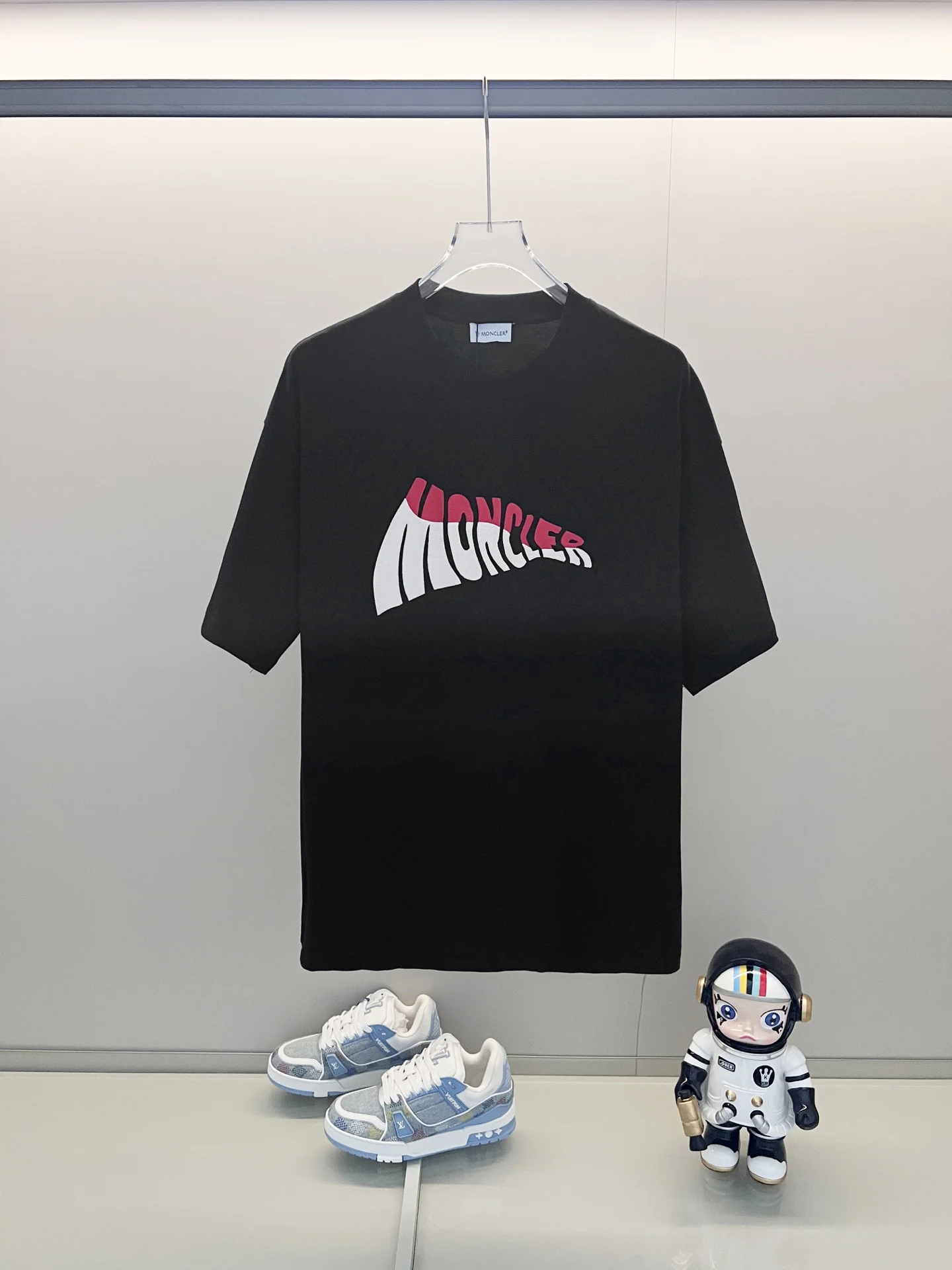 Moncler Black Color-Blocked Embroidered Logo 260g Full-Tag T-Shirt