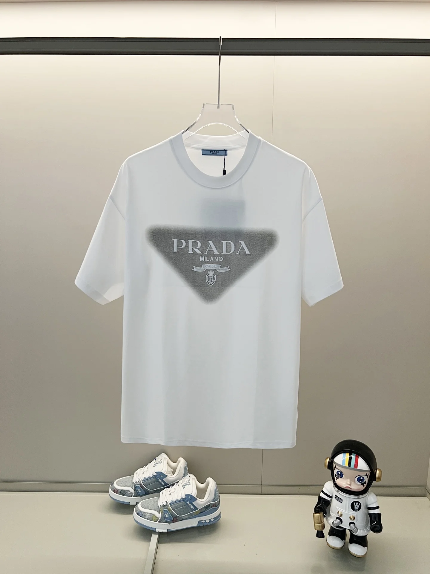 Prada White Embroidered Logo & Ink-Jet Triangle 260g T-Shirt
