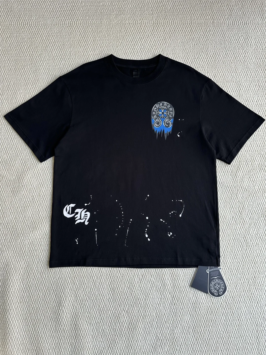 Chrome Hearts Black Splatter Letter & Horseshoe Print T-Shirt
