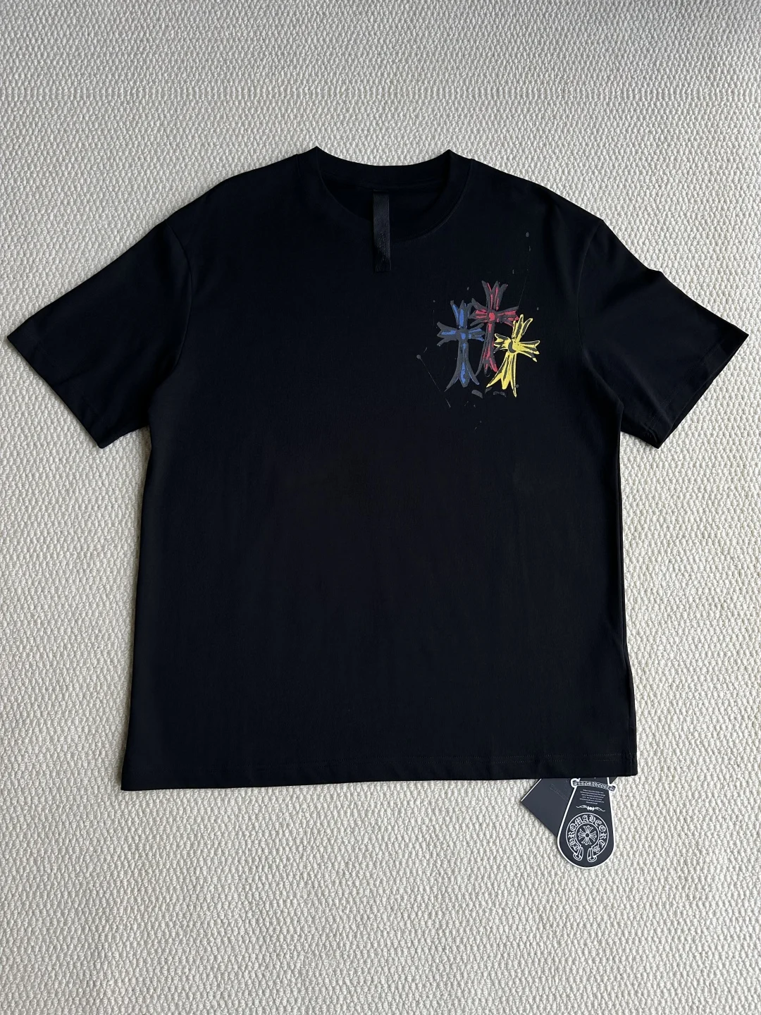 Chrome Hearts Black Painted Cross & Sanskrit Inkjet T-Shirt