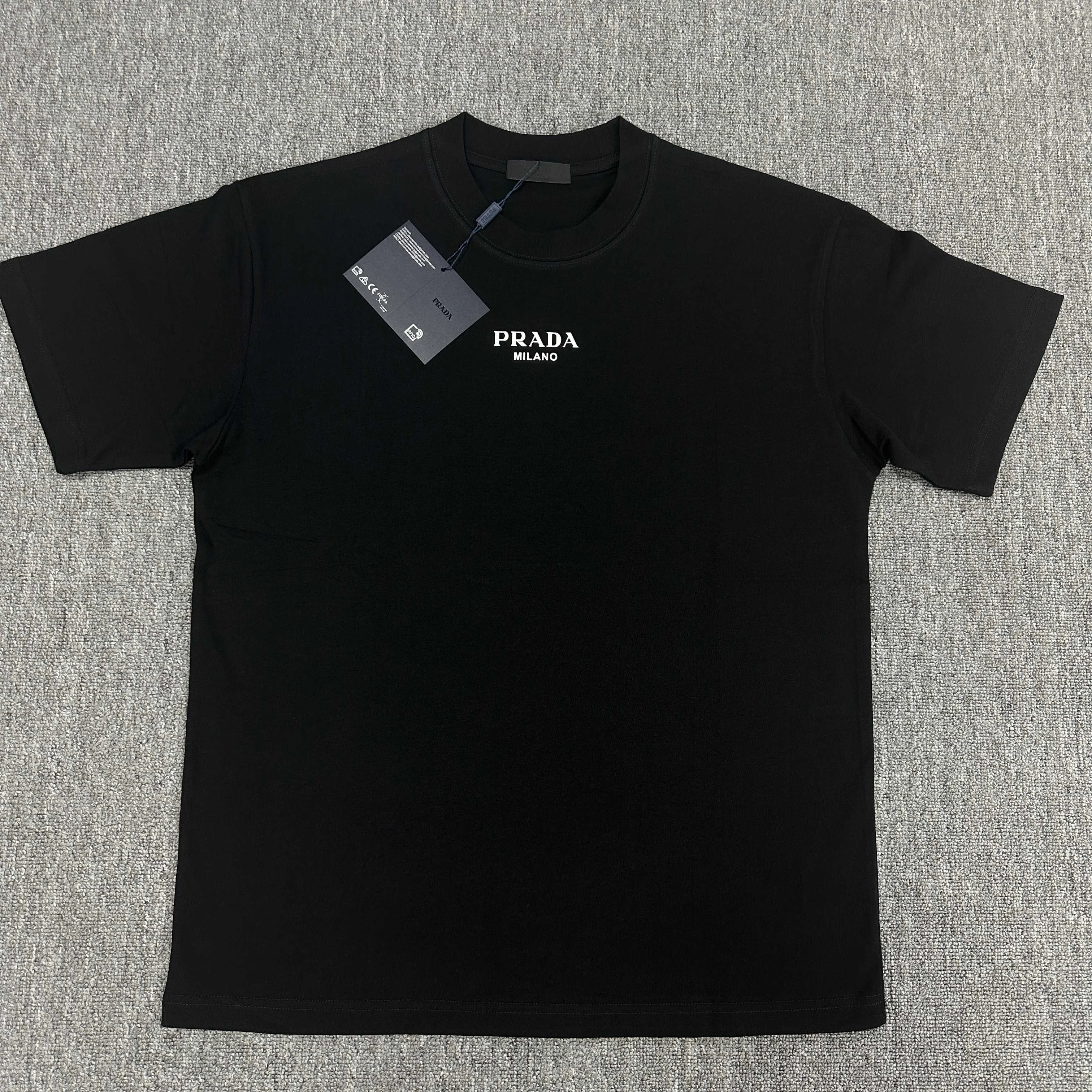 Prada 2025SS Black 3D Thick Silicone Print Double-Yarn Cotton T-Shirt