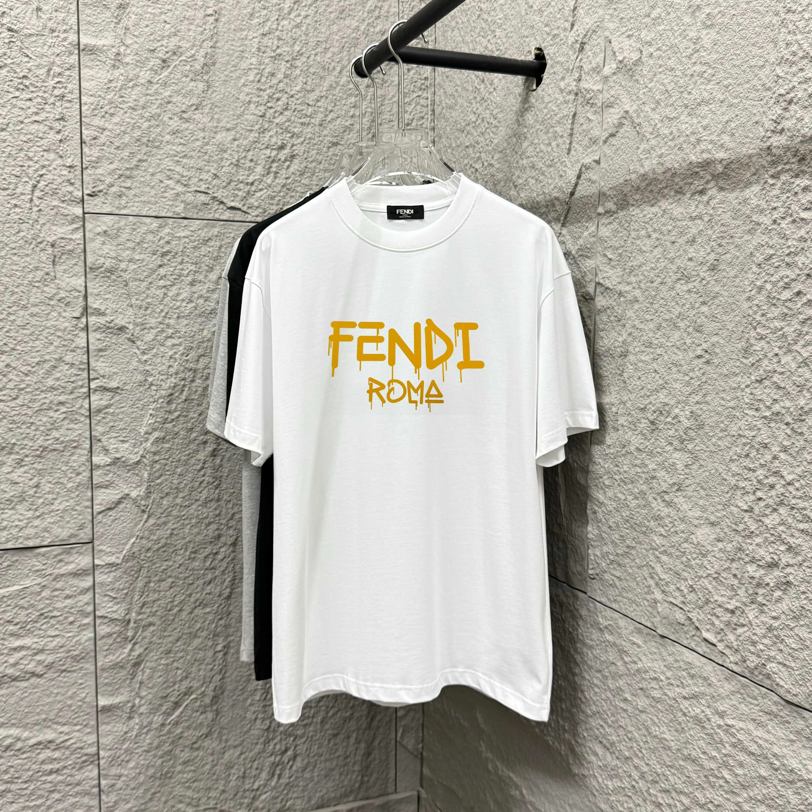 Fendi 2025SS White 3D Flocking Graffiti Print Cotton T-Shirt