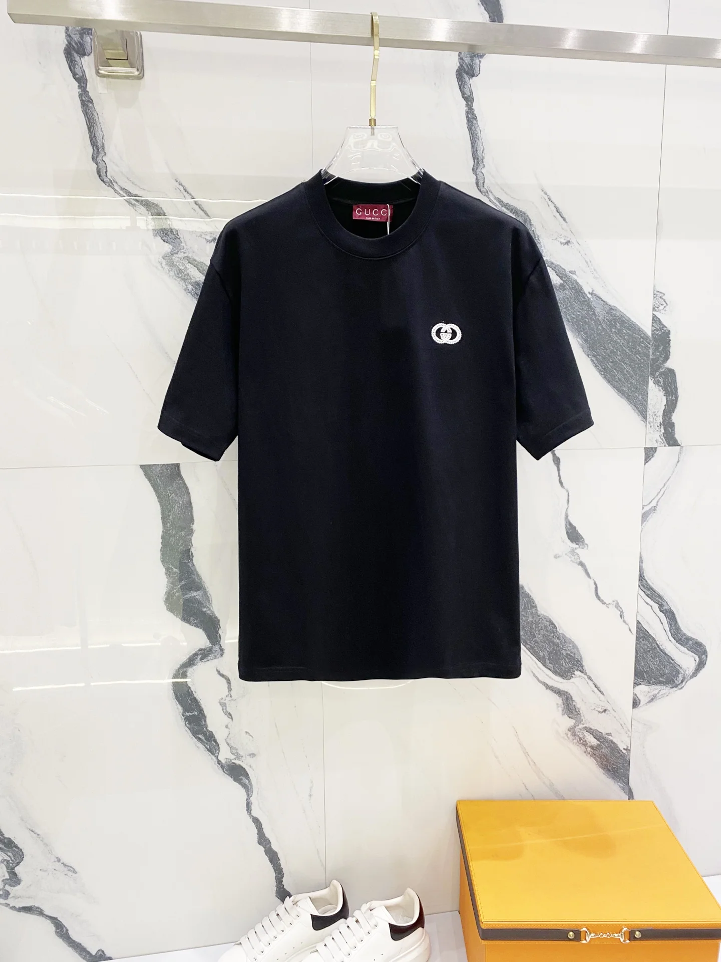 Gucci Black 20g Front-Back Small Logo Embroidery T-Shirt