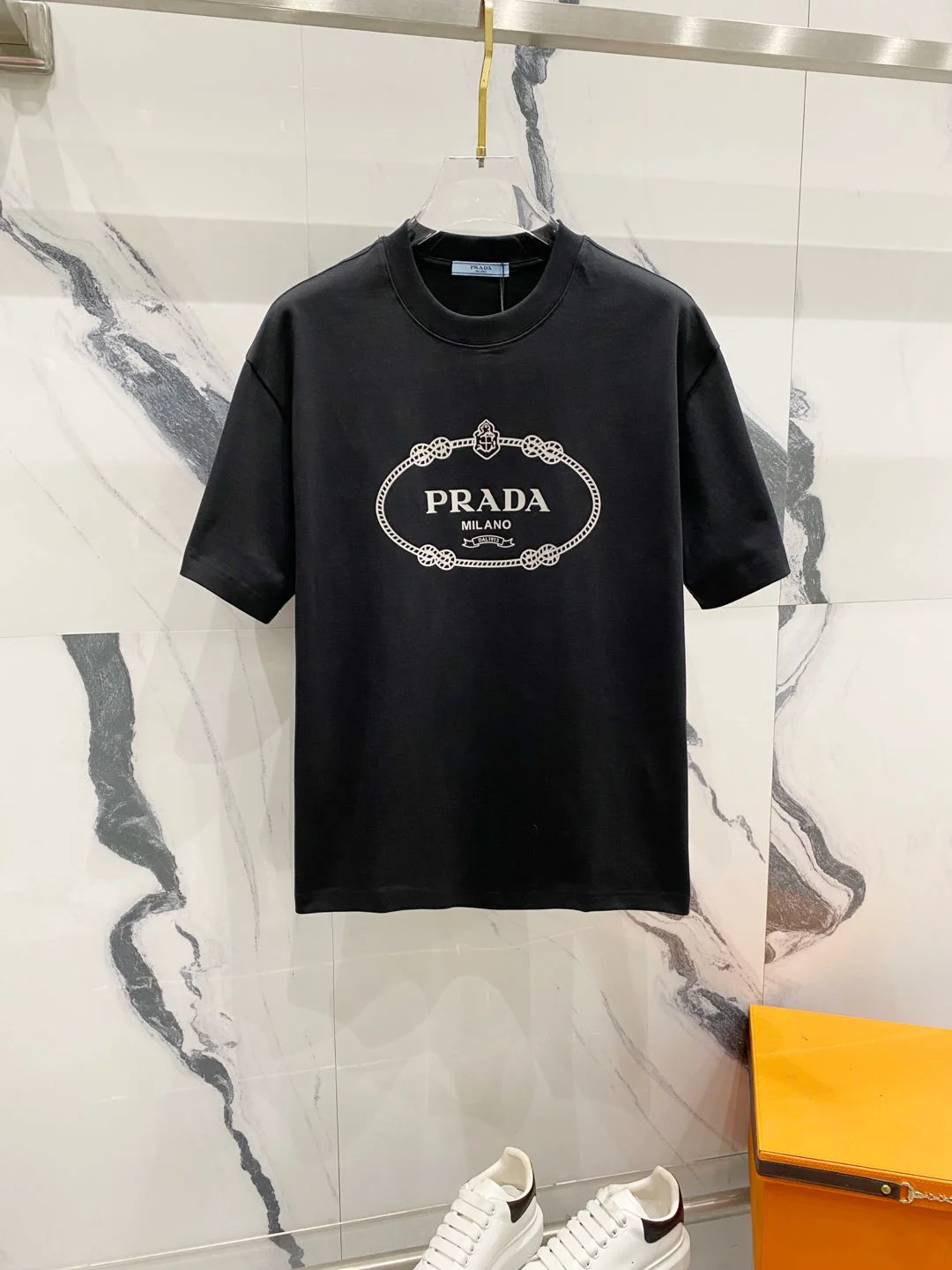 Prada Black Signature Logo Crown Letter Print Full-Tag T-Shirt
