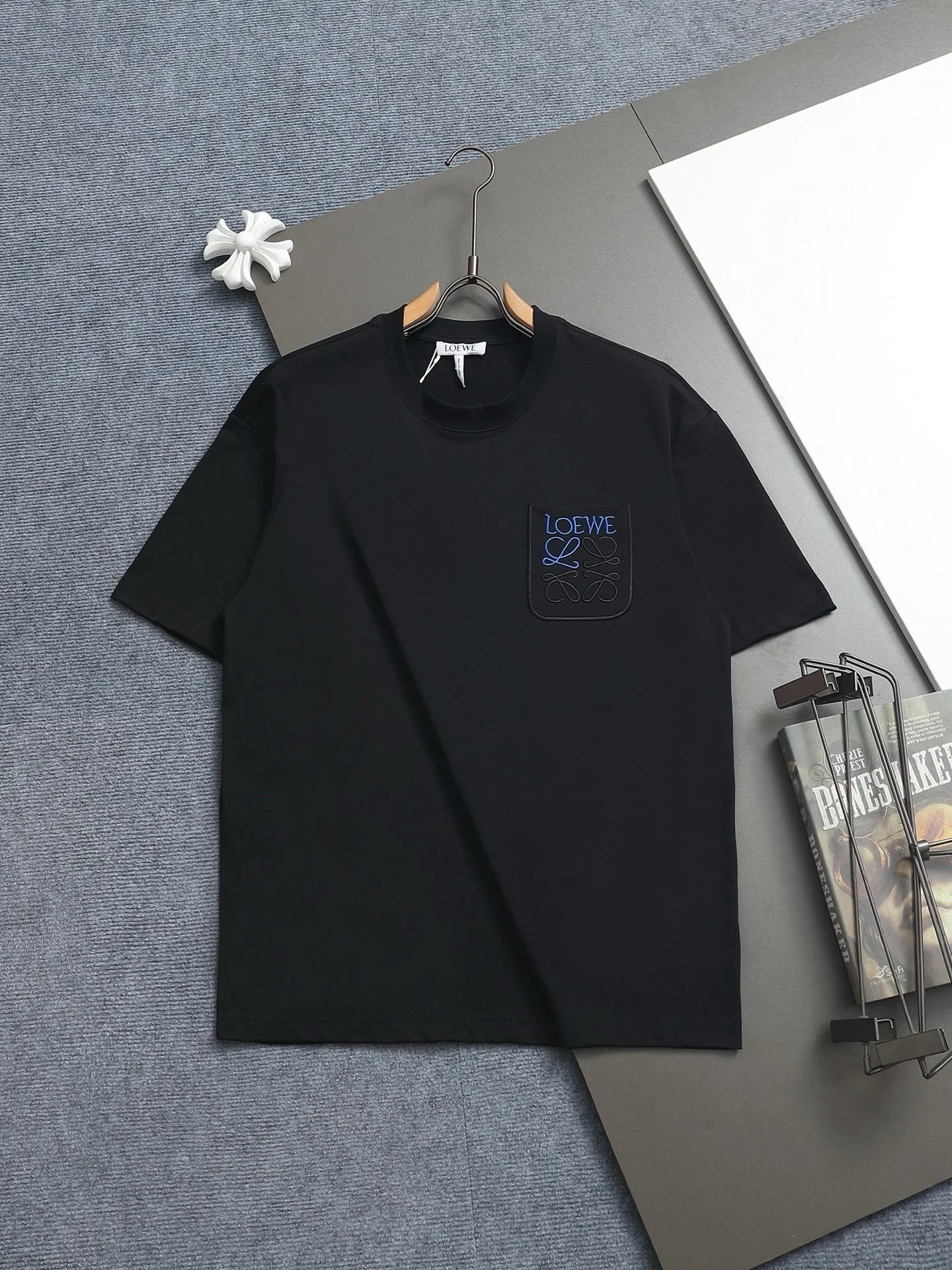 Loewe 25SS Black Classic Logo Color-Block Embroidery Oversized T-Shirt