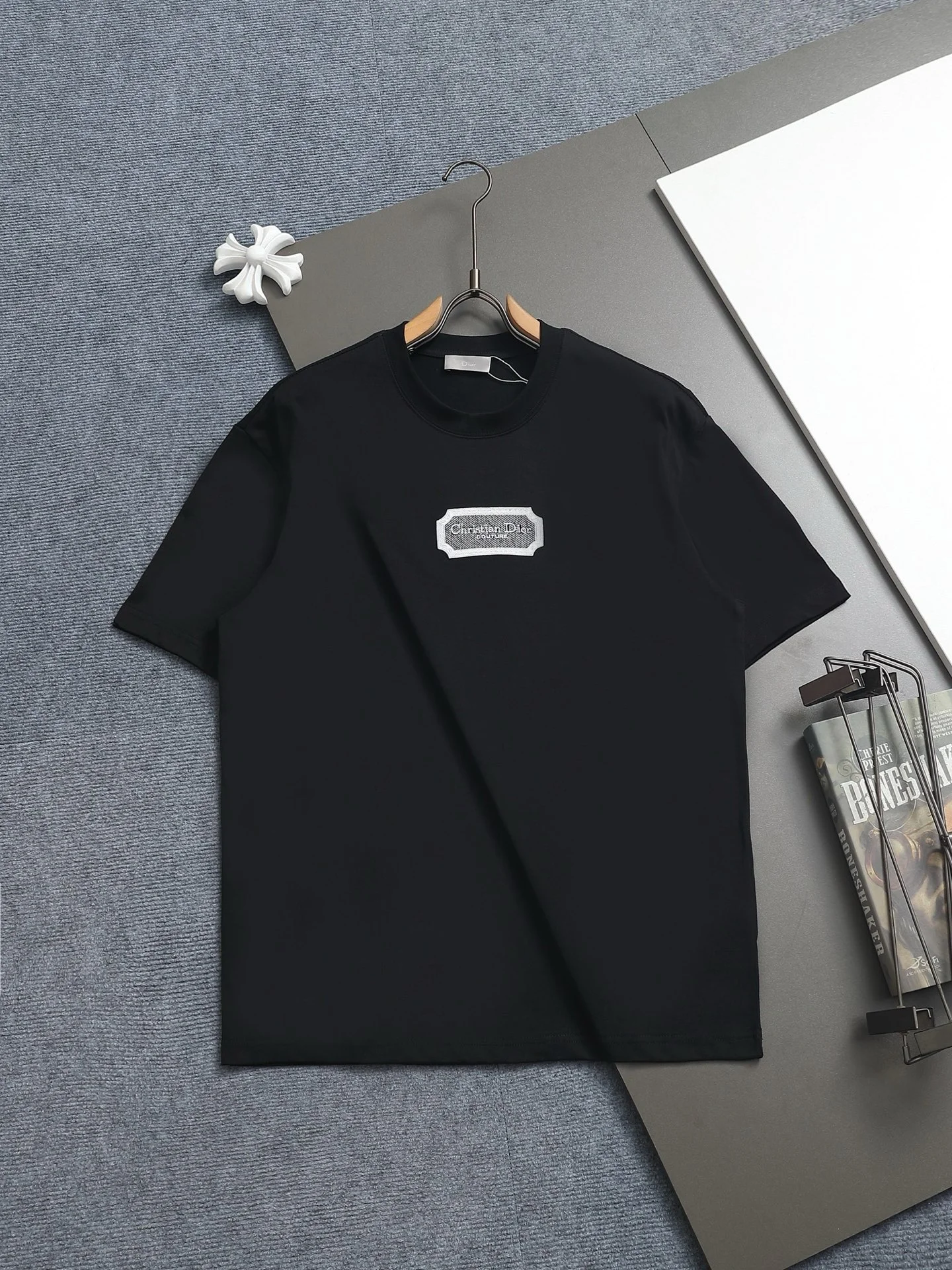Dior 2025SS Black 3D Embroidered Logo Couple Cotton T-Shirt