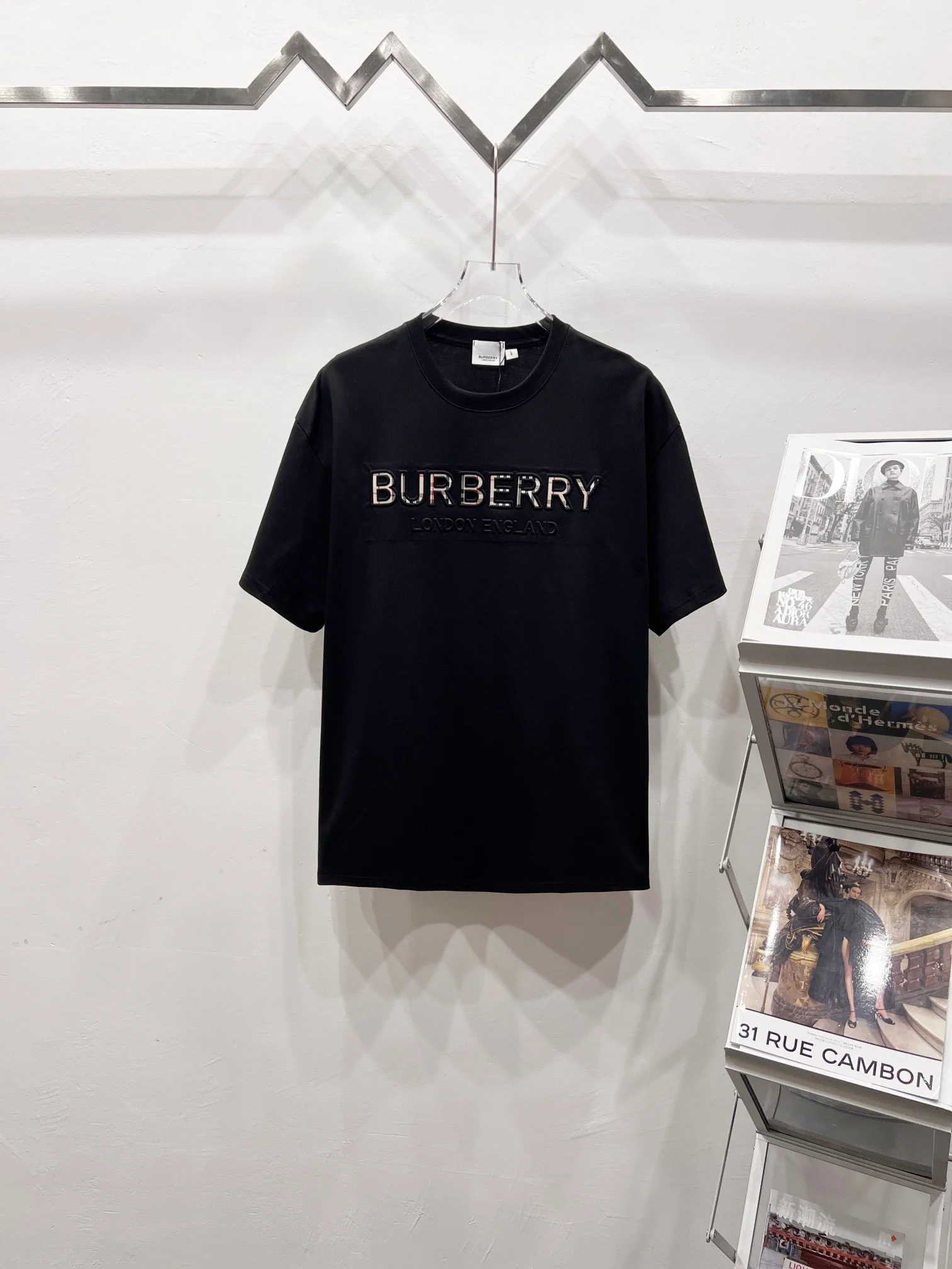 Burberry Black Logo Overlap Print Cotton Loose Couple T-Shirt