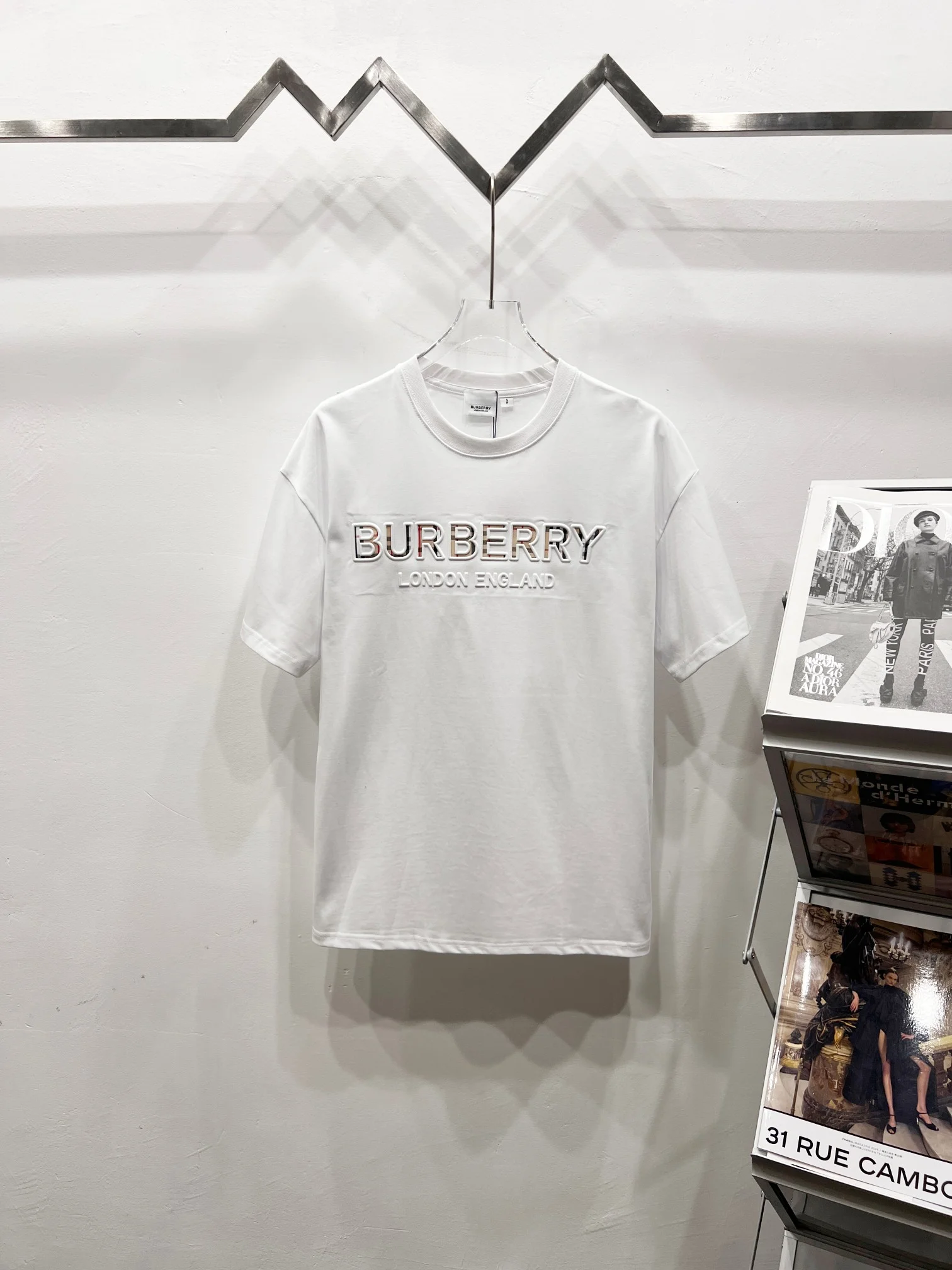 Burberry White Logo Overlap Print Cotton Loose Couple T-Shirt