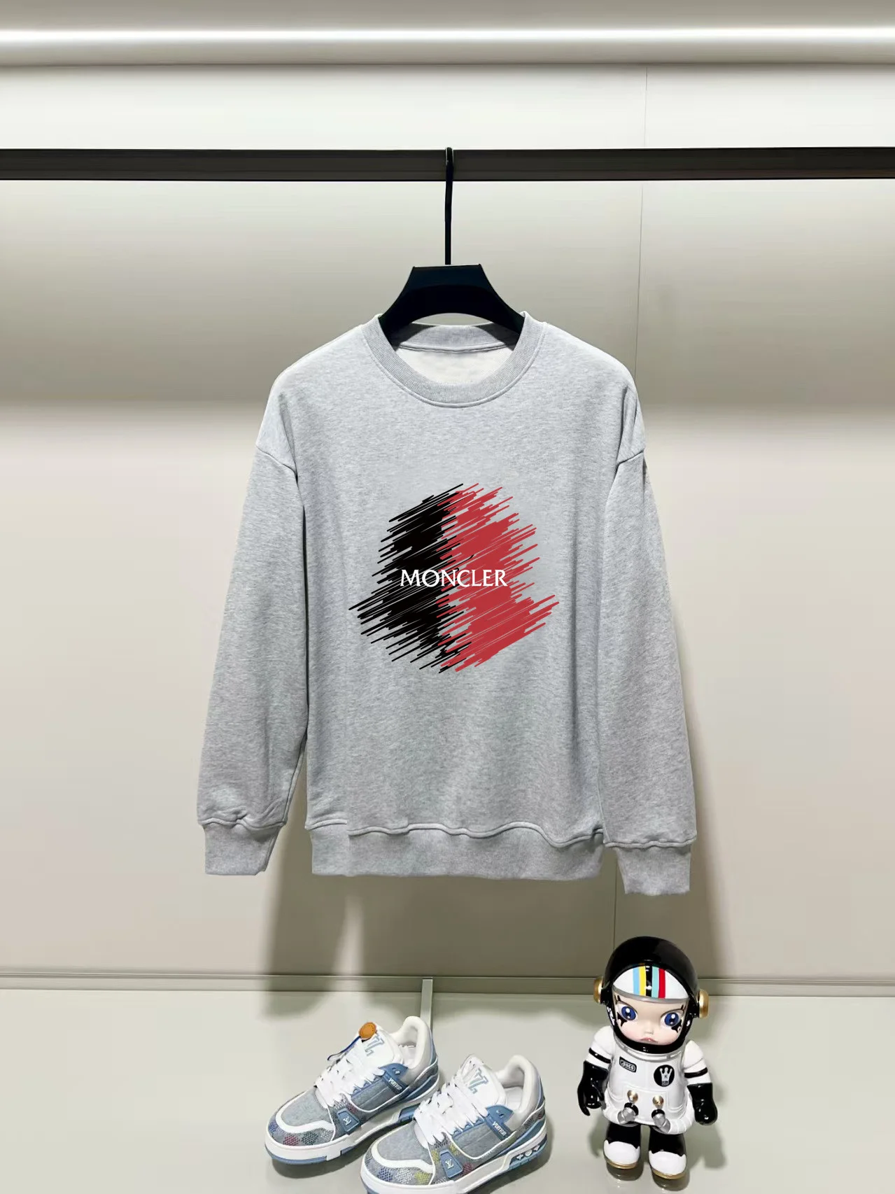 Moncler 2025AW Gray Crew Neck Sweatshirt with Precise Printing