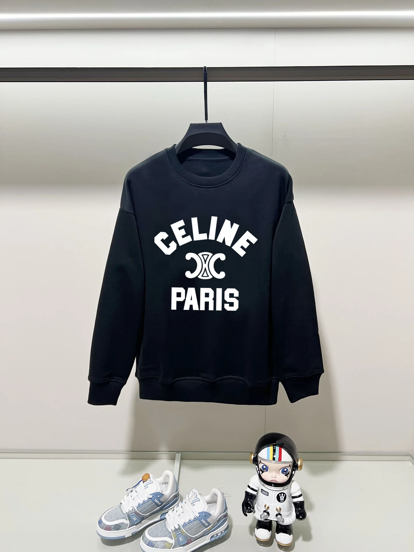 Celine 2025AW Black Crew Neck Sweatshirt with Precision Printing
