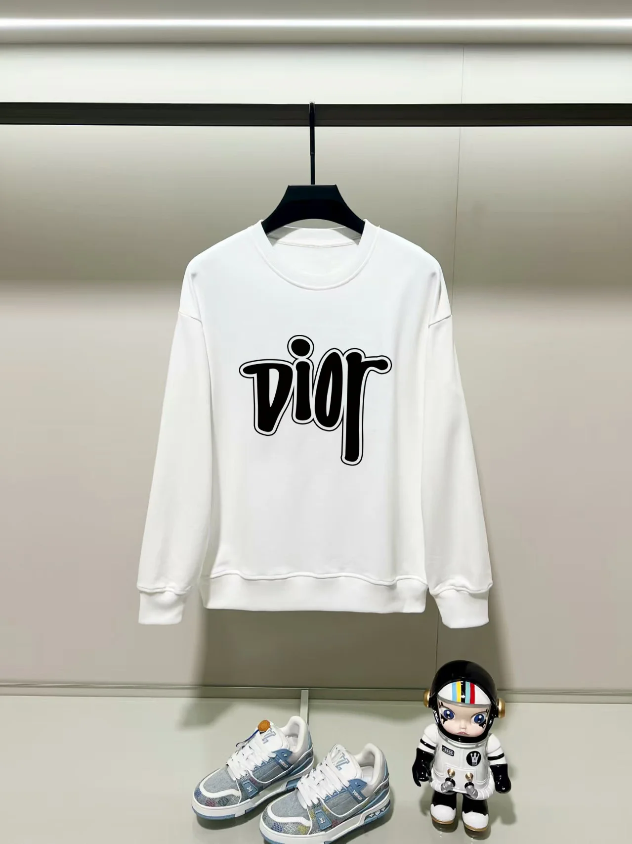 Dior 2025AW White Crew-Neck Sweatshirt with Precision Printing