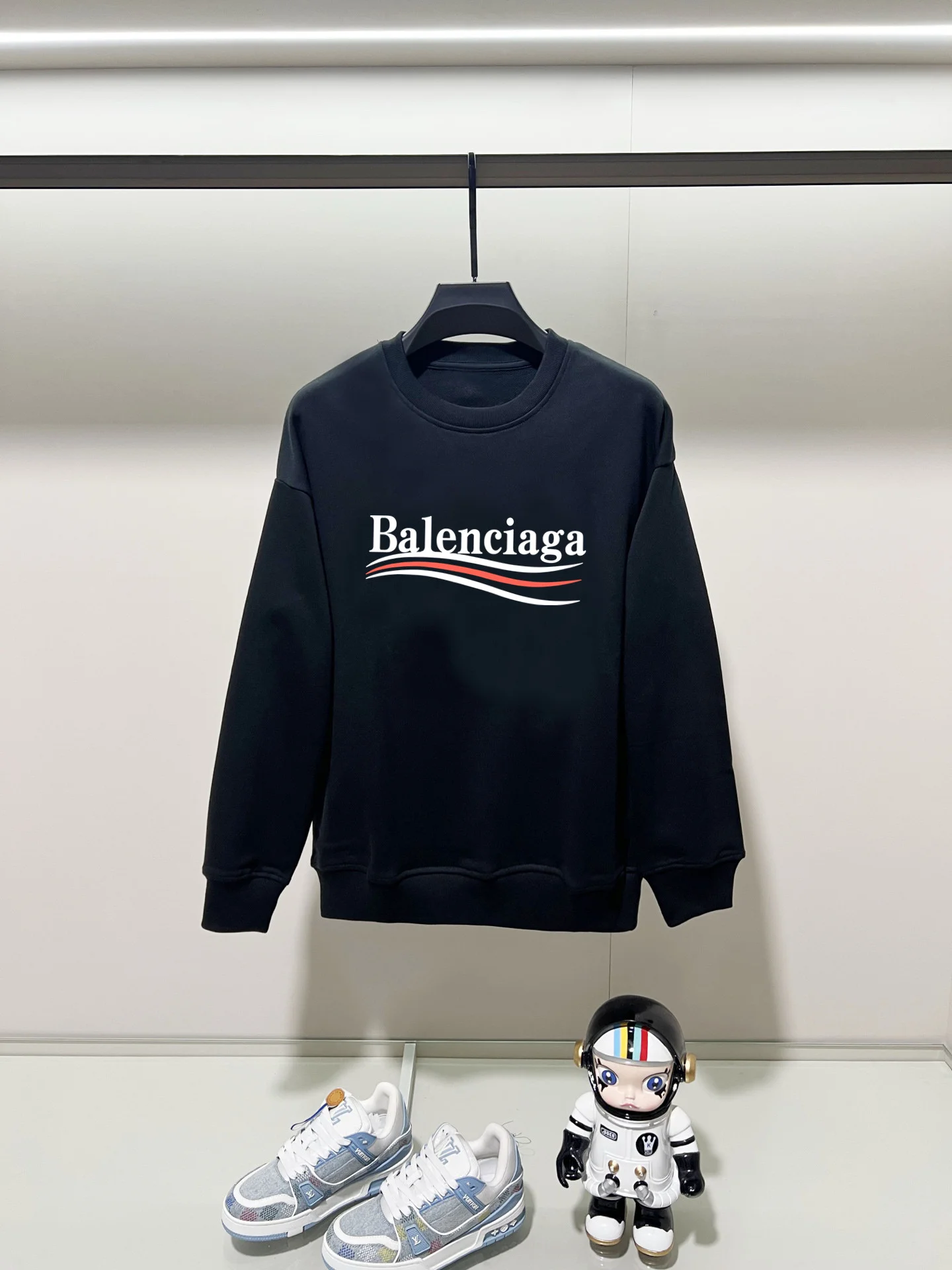 Balenciaga 2025AW Black Crew Neck Sweatshirt with Precision Printed Cotton