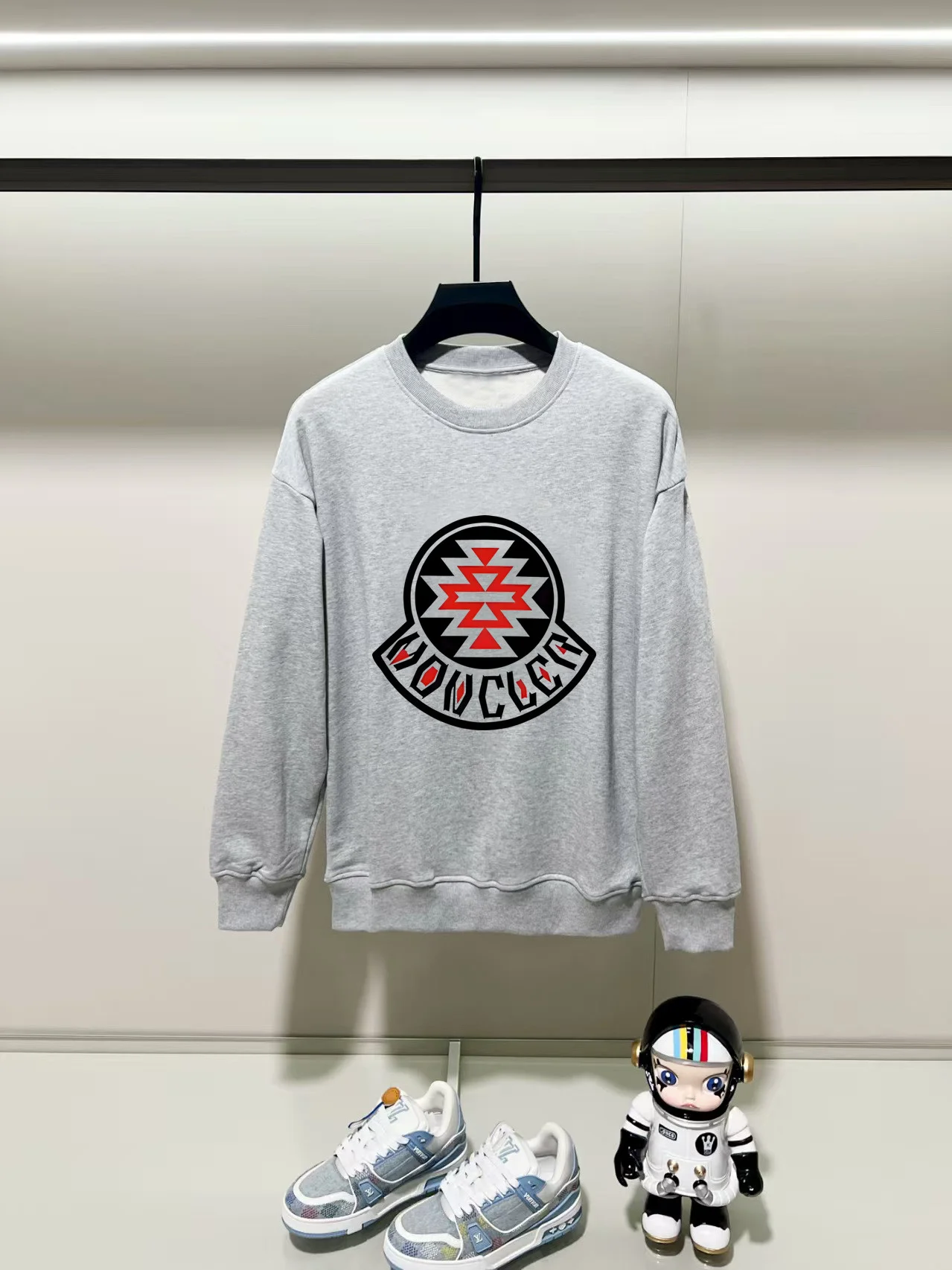 Moncler 2025AW Gray Crew Neck Sweatshirt with Chest Precision Print