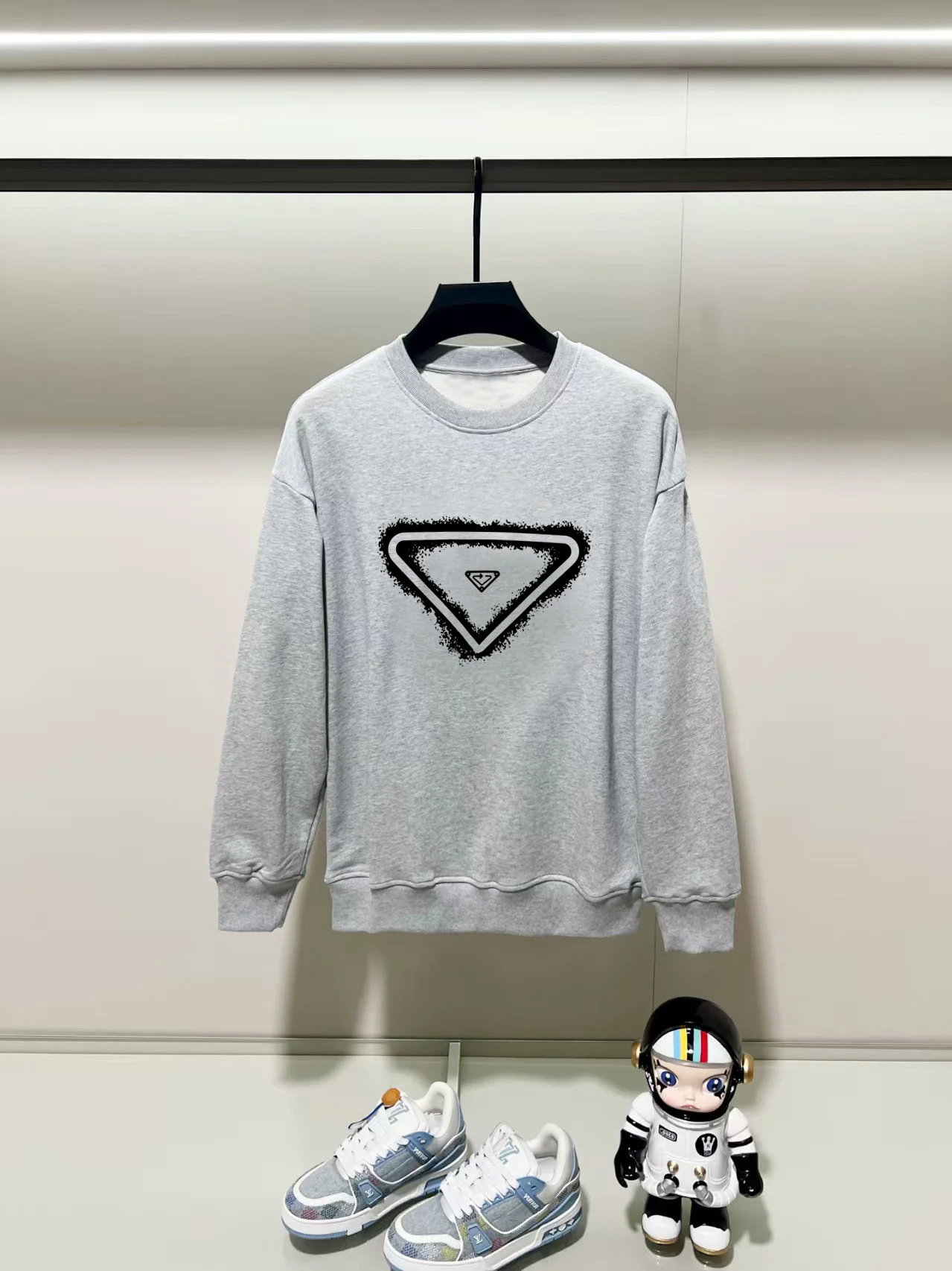 Prada 2025AW Gray Crewneck Sweatshirt with Chest Precision Print