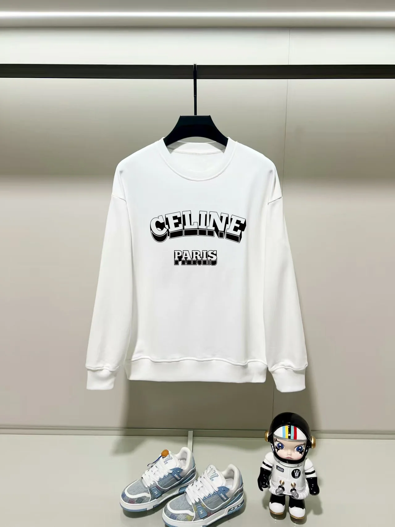 Celine 2025AW White Crewneck Sweatshirt with Precision Printing