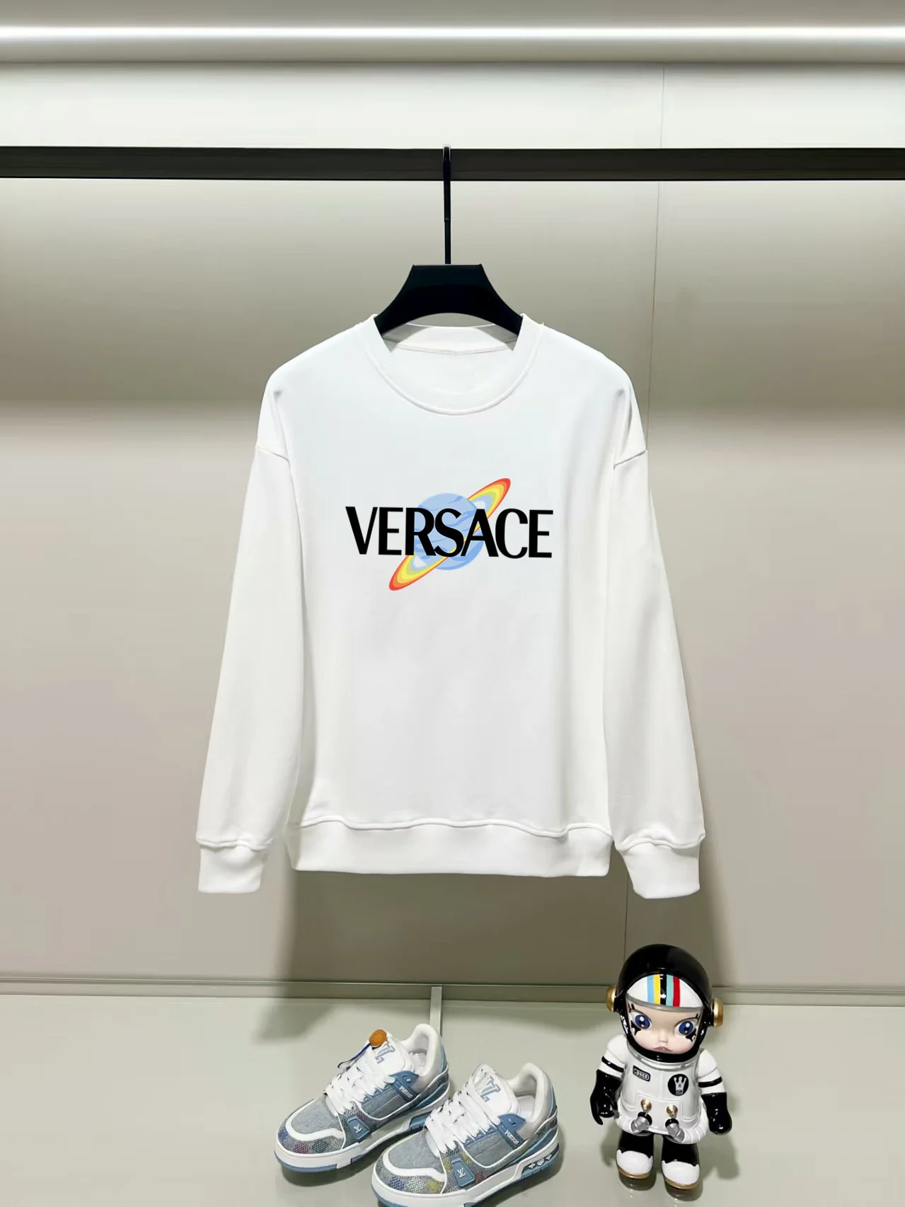 Versace 2025AW White Crewneck Sweatshirt with Chest Precision Print