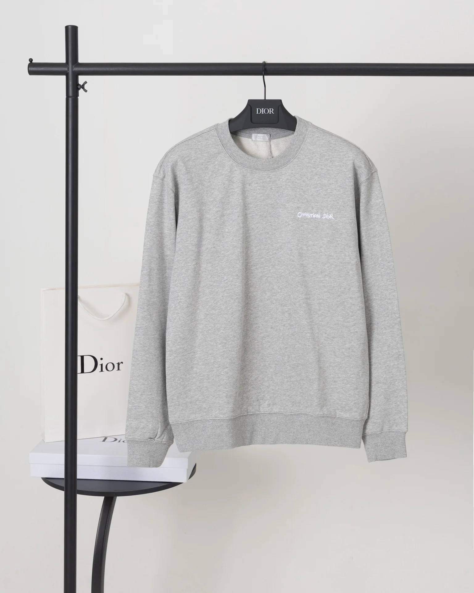 Dior 2024 Gray Crew-Neck Sweatshirt with Embroidered Letter