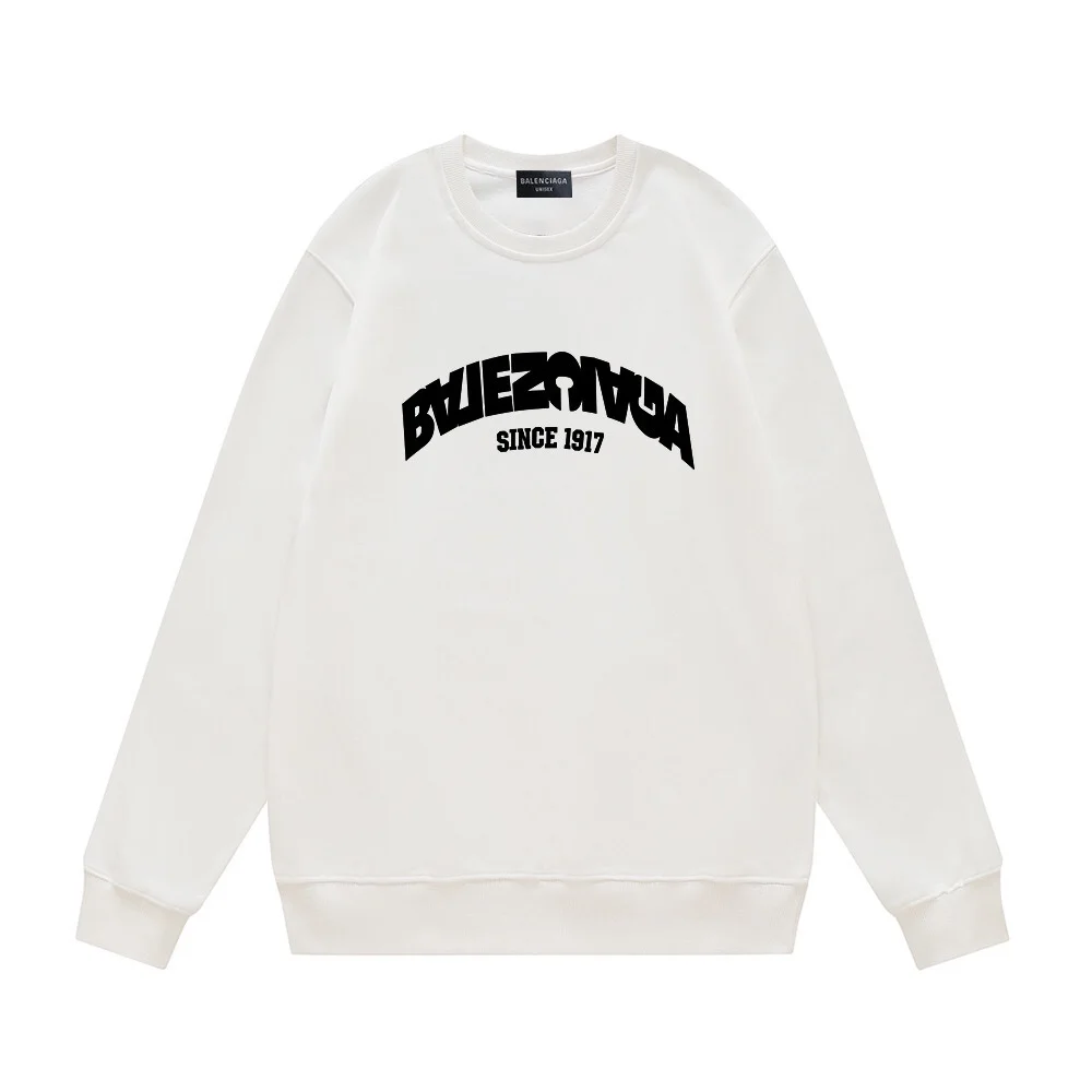Balenciaga White Crew Neck Sweatshirt with Reversed Letter Logo & "SINCE 1917"