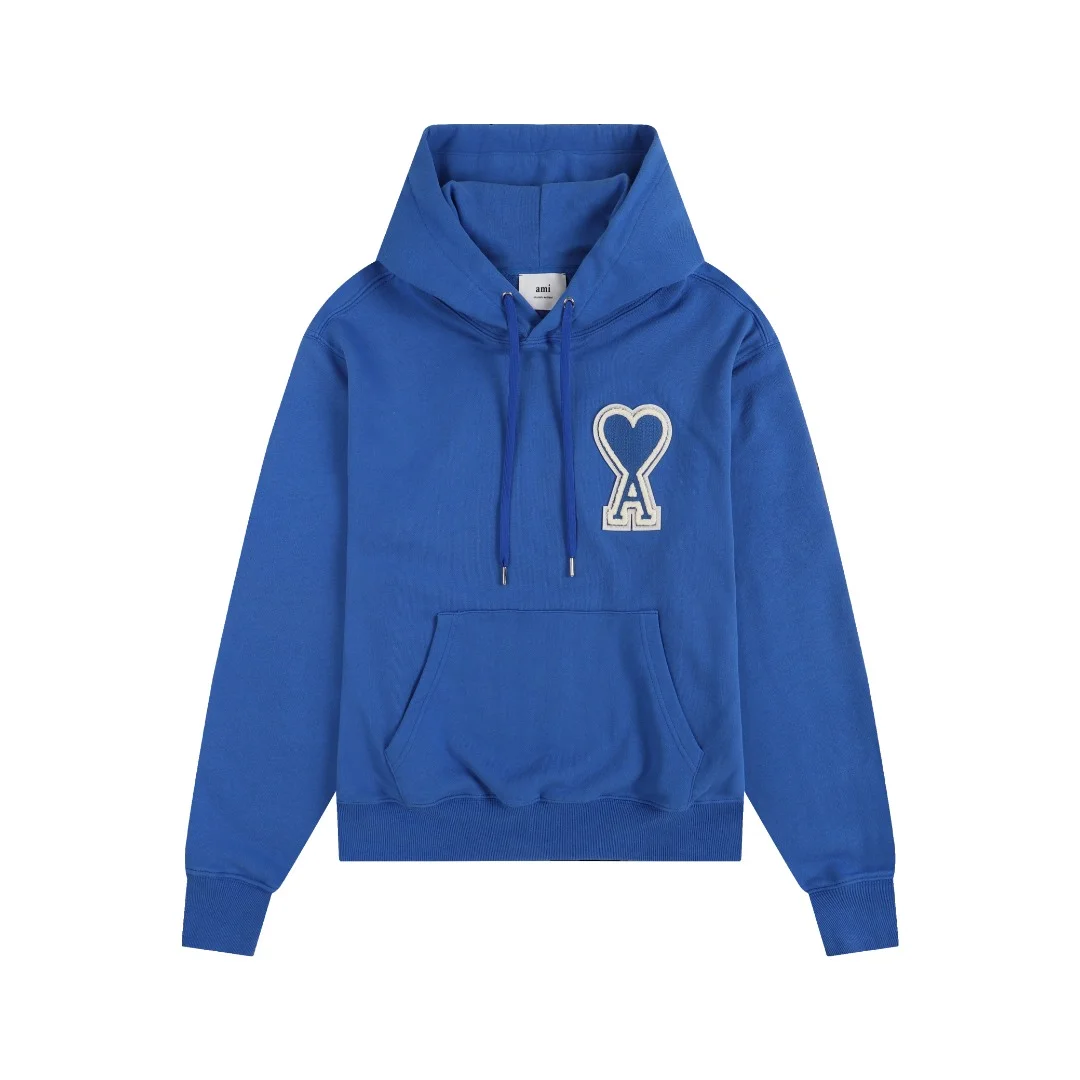 Ami Blue Classic Big Heart Logo Patch Hoodie