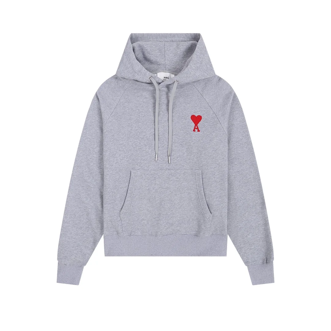 Ami Gray Medium Heart Towel Embroidery Hoodie