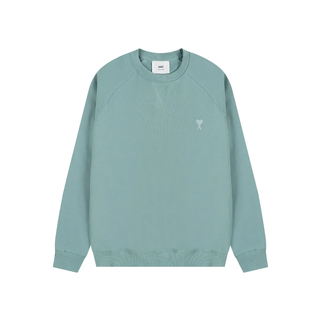 Ami 2025 New Grayish Green Crewneck Sweatshirt with Same-Color Heart Embroidery